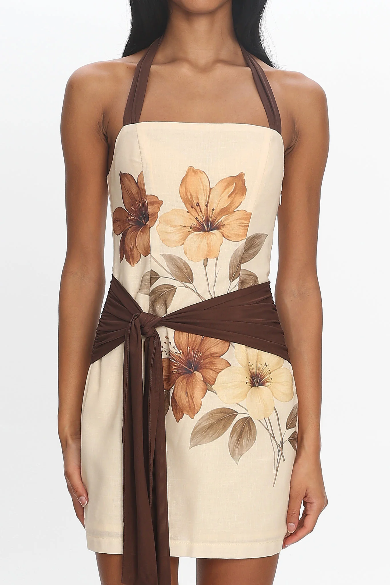 Sienna Sunset Halter Mini Dress Butter - luluinthesky