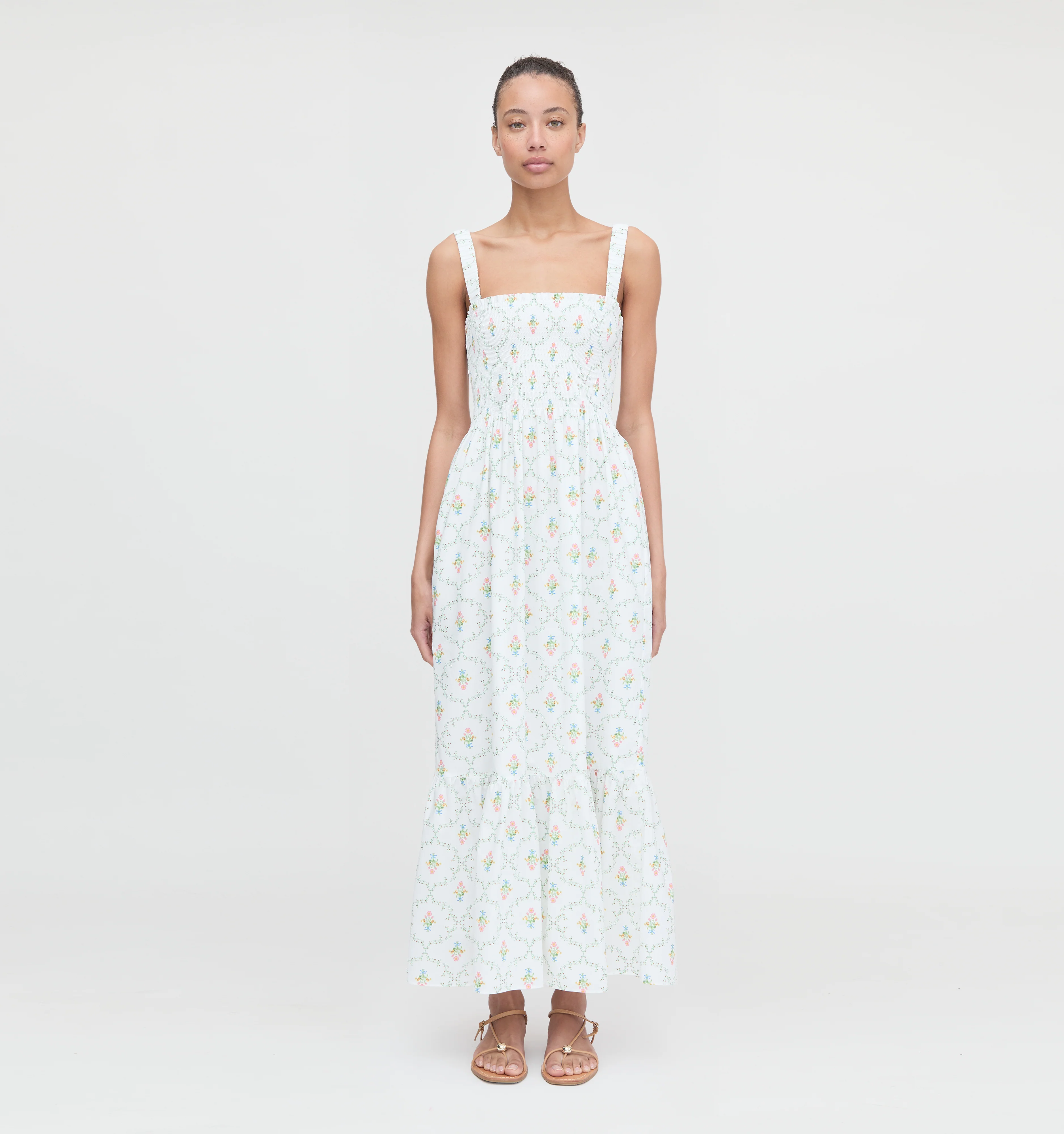 The Anjuli Nap Dress - Pastel Trellis Cotton