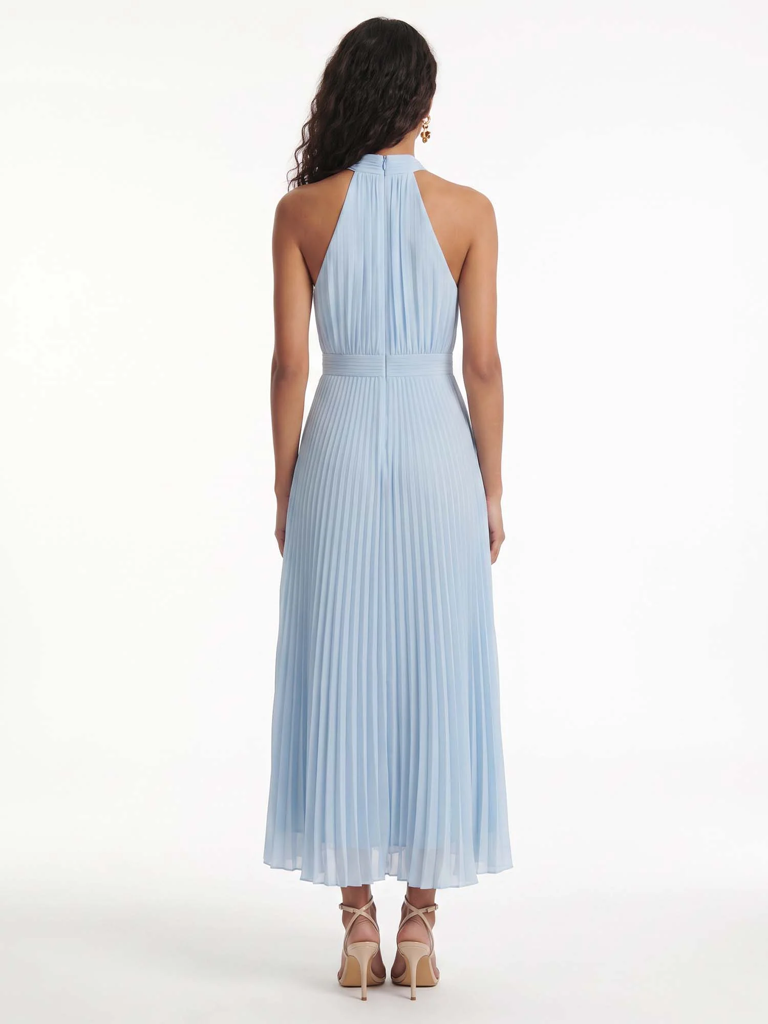 Sky Pleat Halter Midi Dress