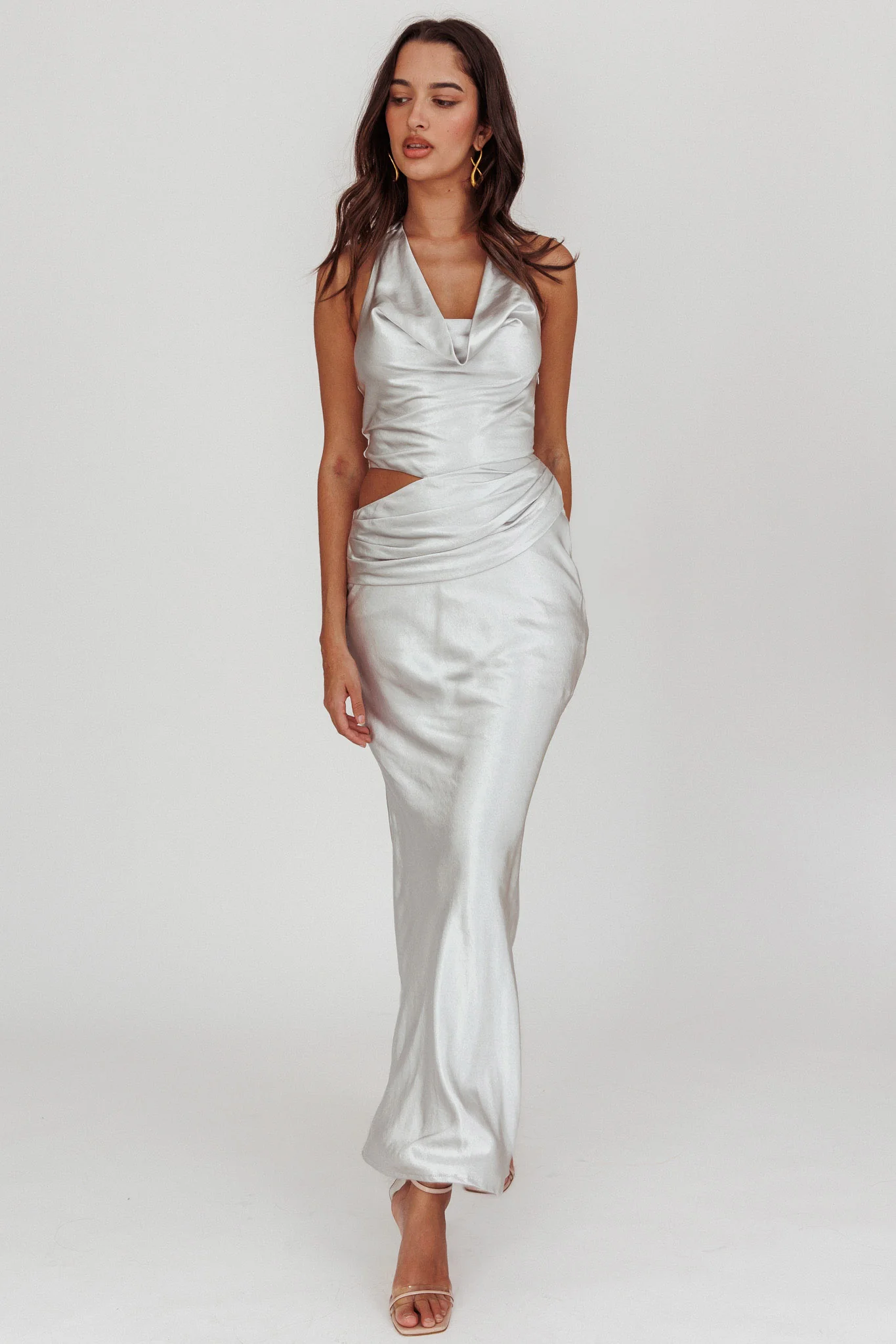 Cassiopeia Cowl Halter Neck Cut Out Maxi Dress Opal