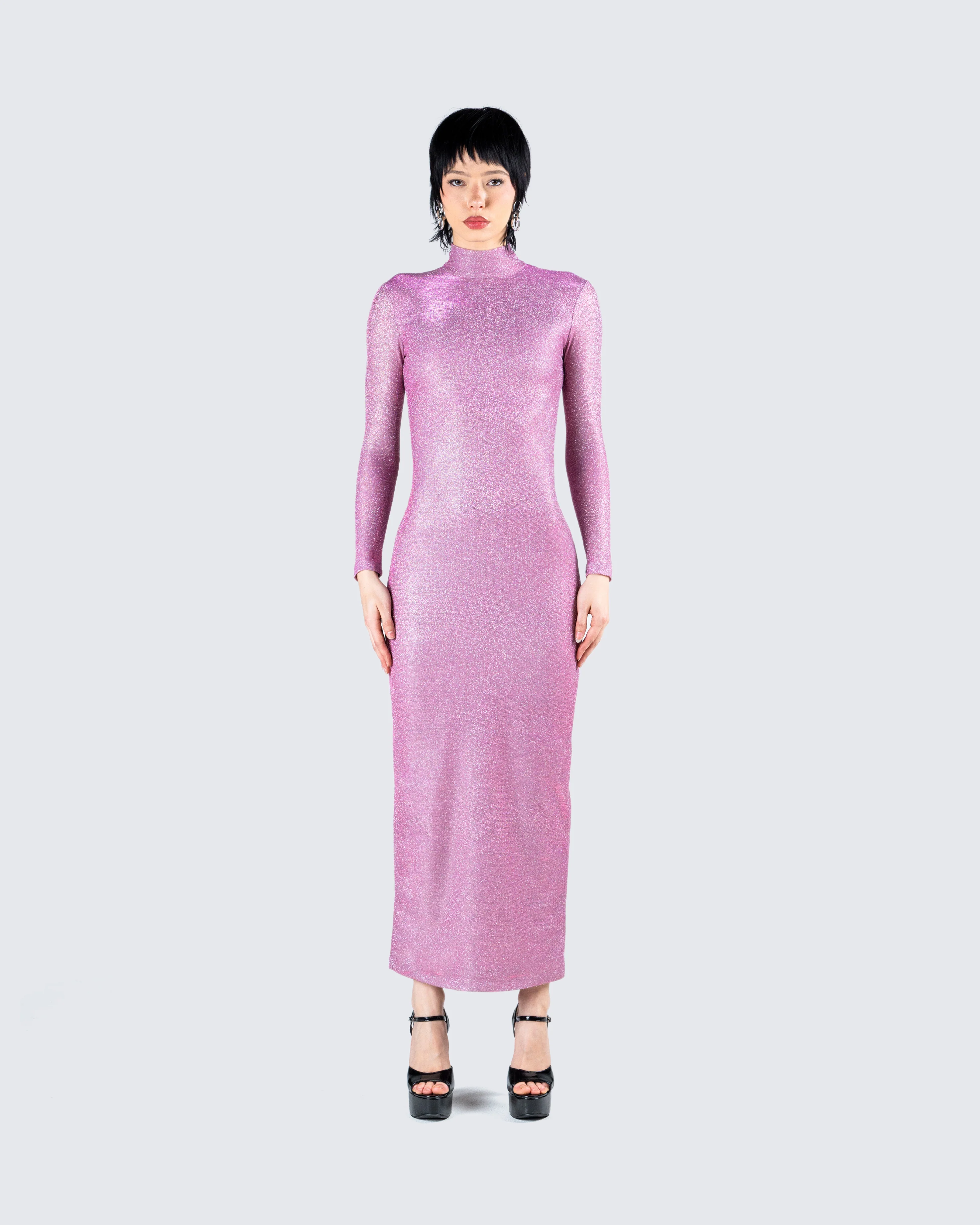 Sy Pink Shimmer Knit Maxi Dress