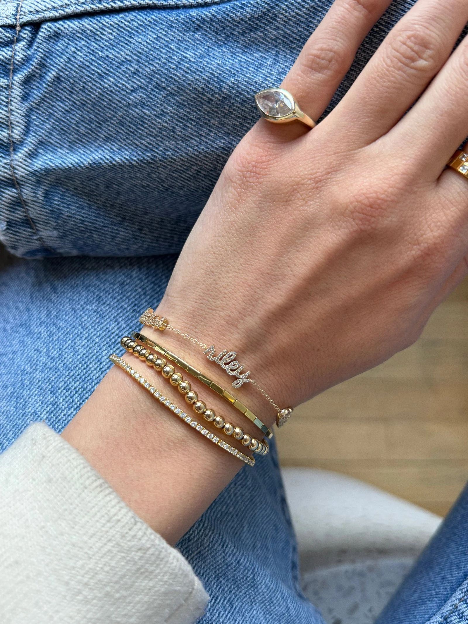 14K Gold/Pavé Custom Script Multi Name Bracelet - 2 Names