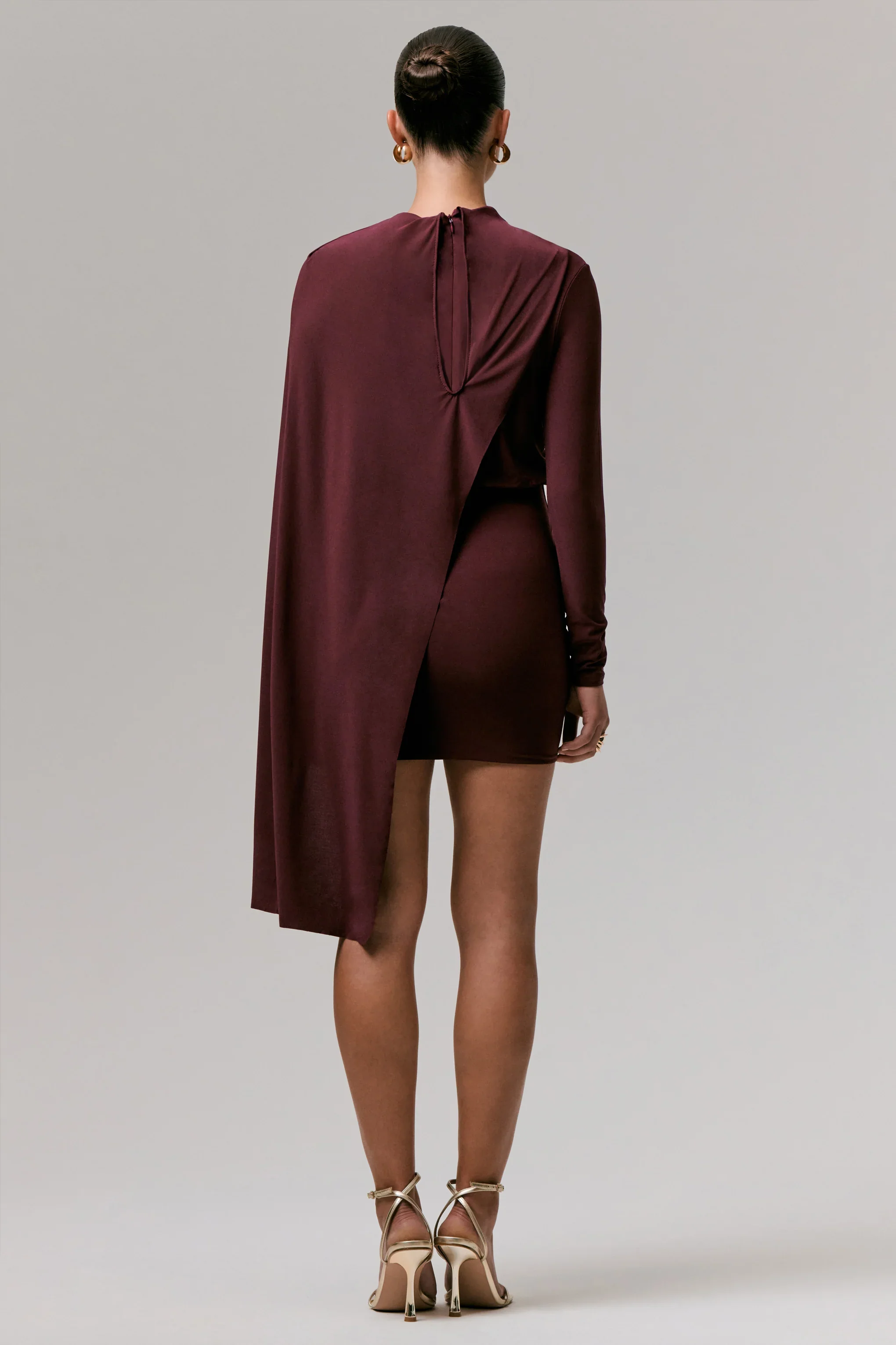 Celeste | Burgundy Long-Sleeve Mini Dress With Cape Sleeve