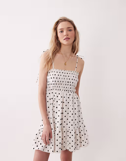Miss Selfridge shirred cami mini dress in polka dots
