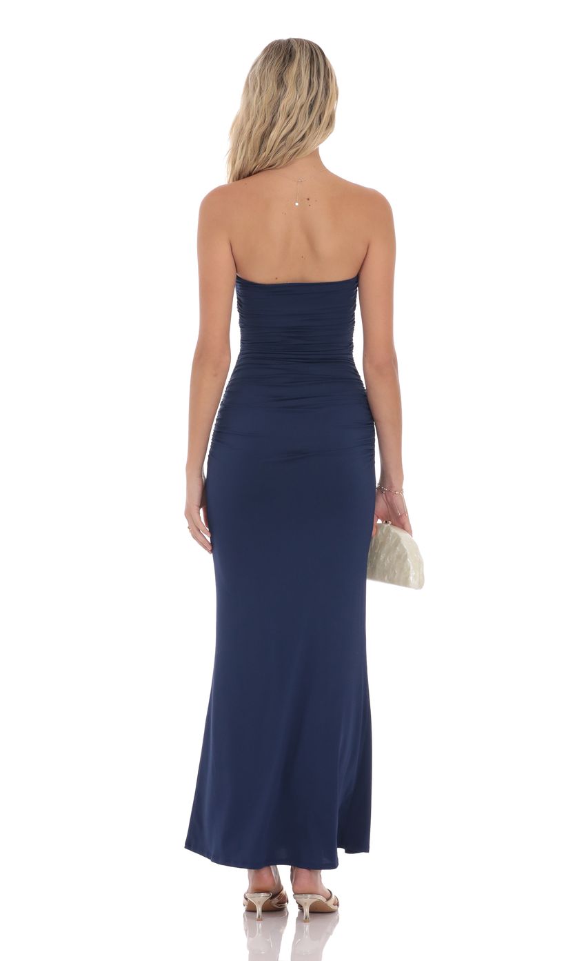 Seashell Ruched Bodycon Maxi Dress in Navy