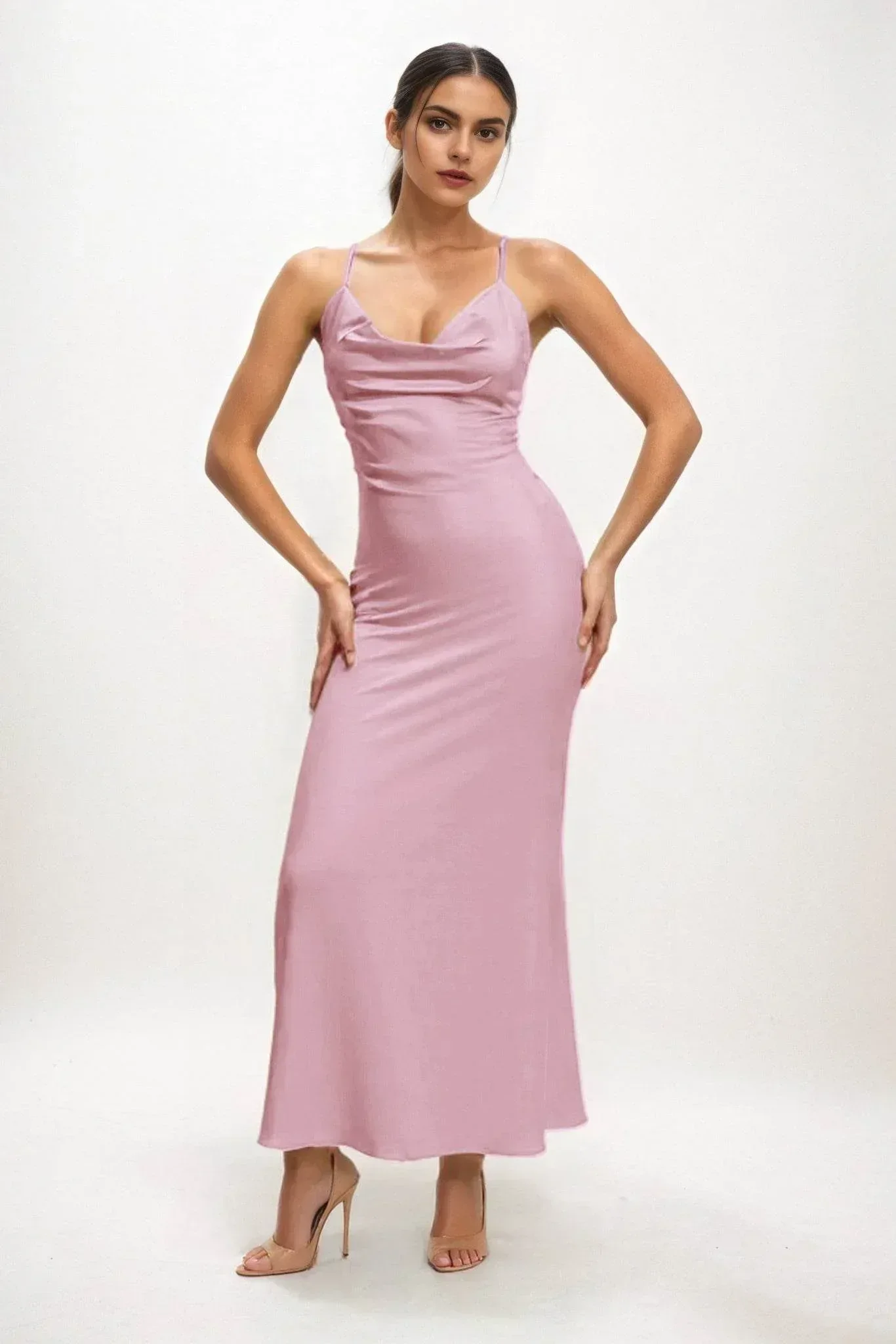 Sheath-Column Midi Luxe Satin Dress CB0831CS
