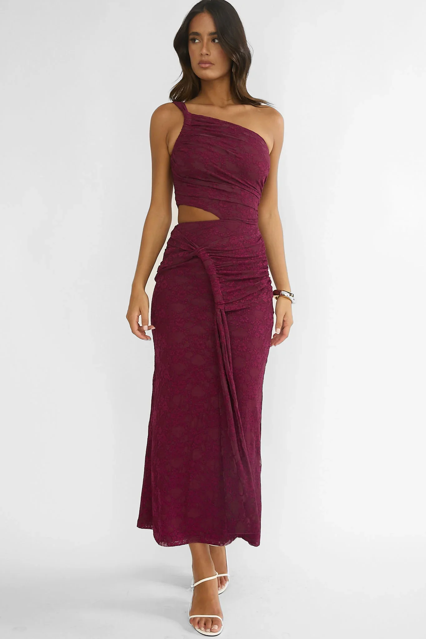 Luli One-Shoulder Cut-Out Maxi Dress Textured Plum