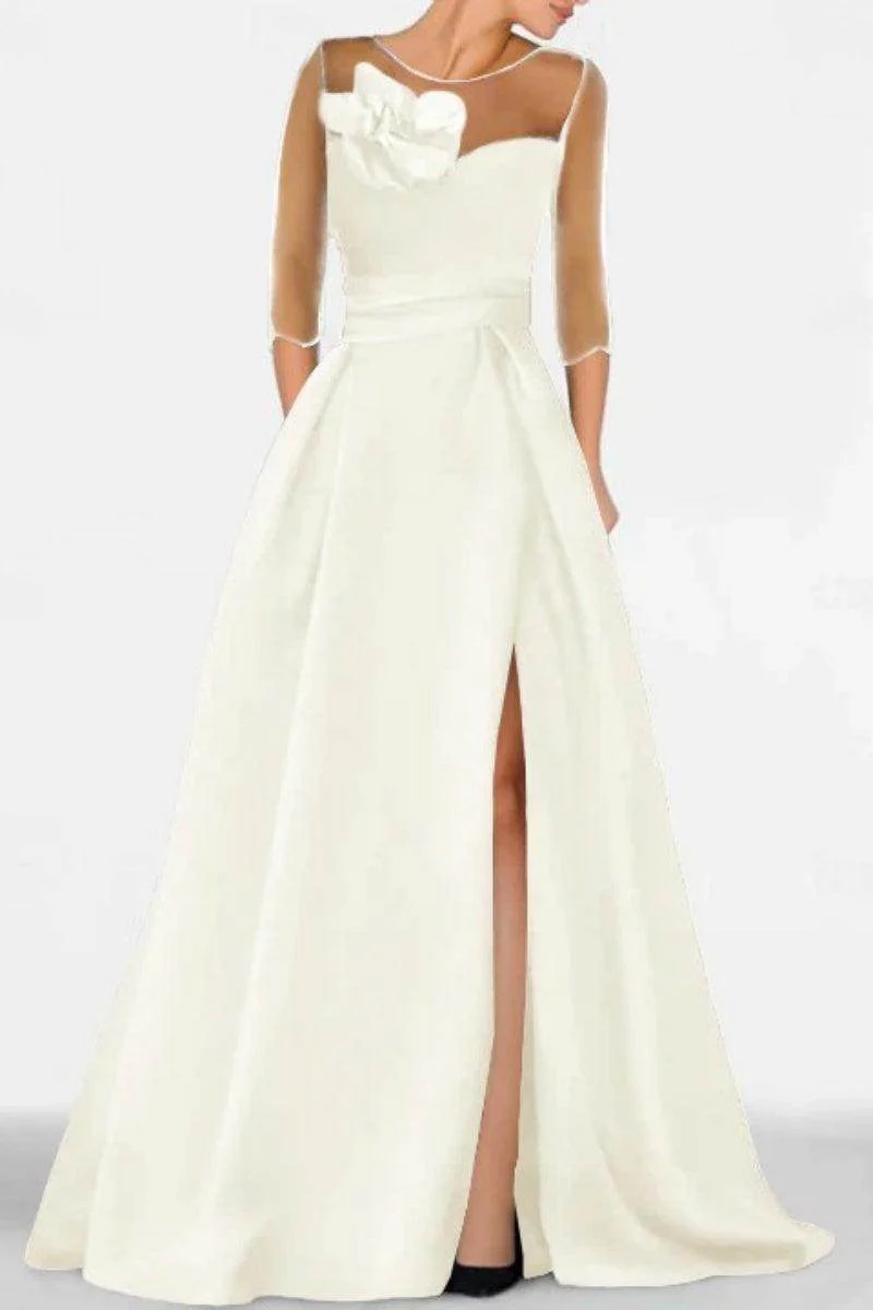 A Line Sweetheart 3/4 Sleeves High Split Mother Dresses CM0338