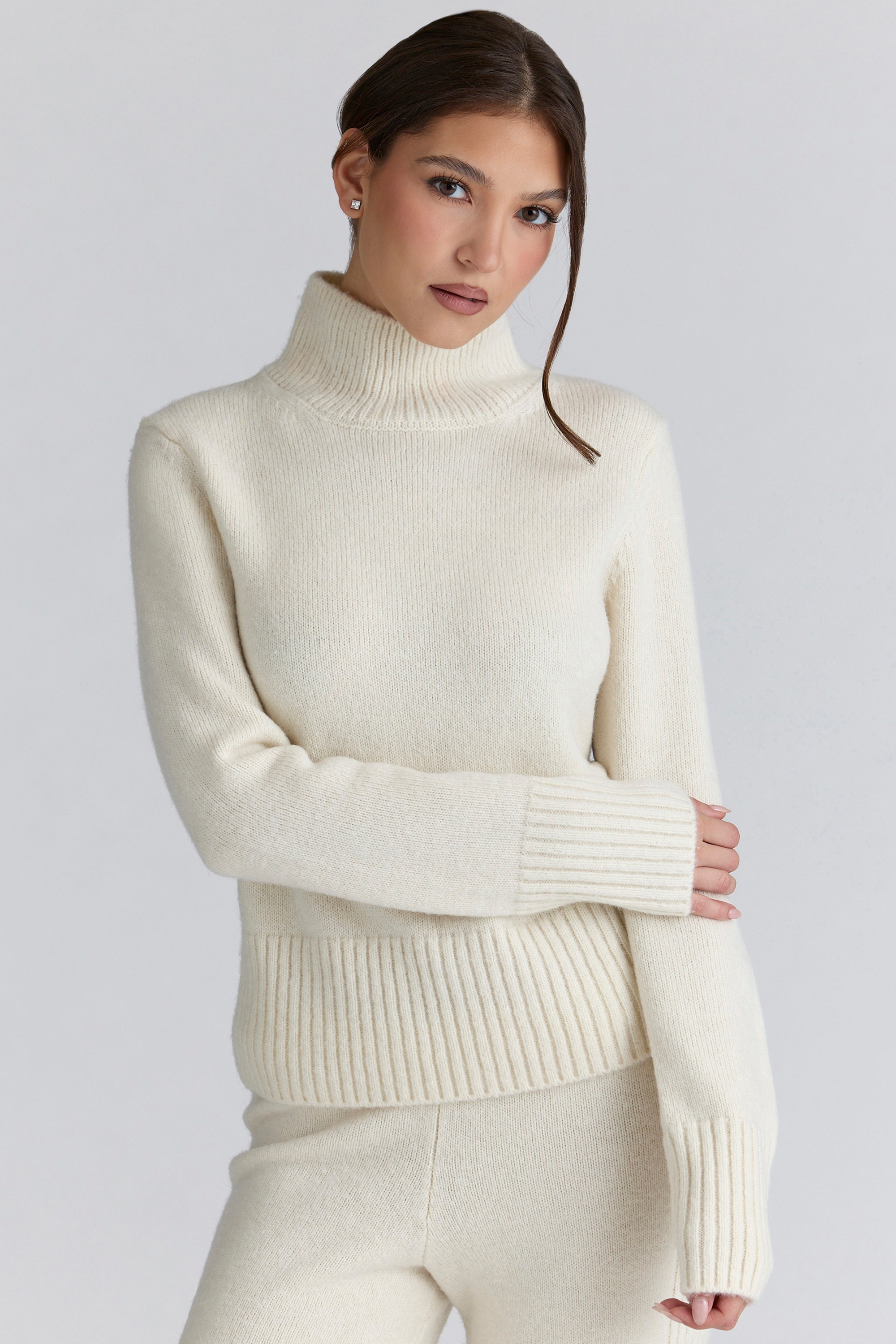 Ivory Merino Wool Roll Neck Sweater