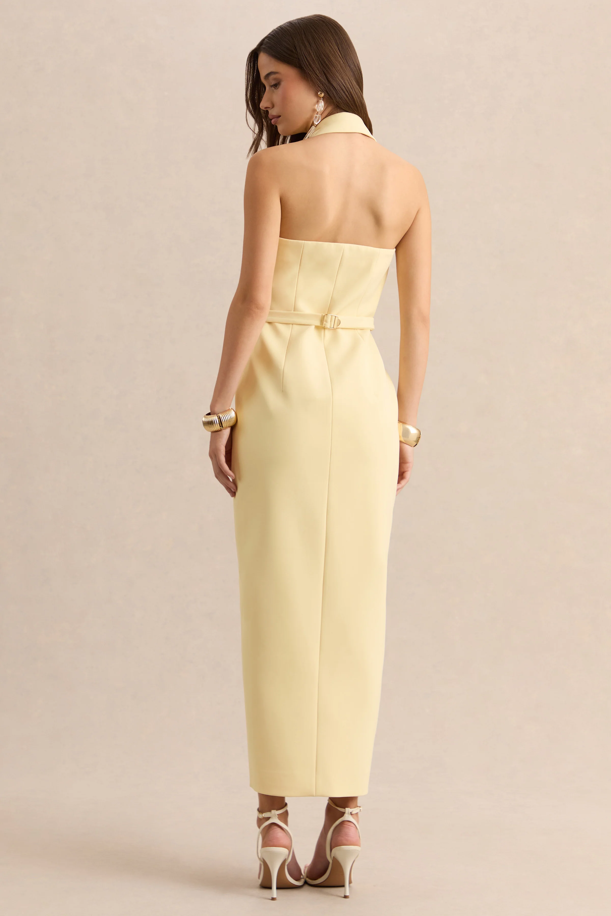 Hana | Lemon Plunge-Neck Tailored Maxi Dress