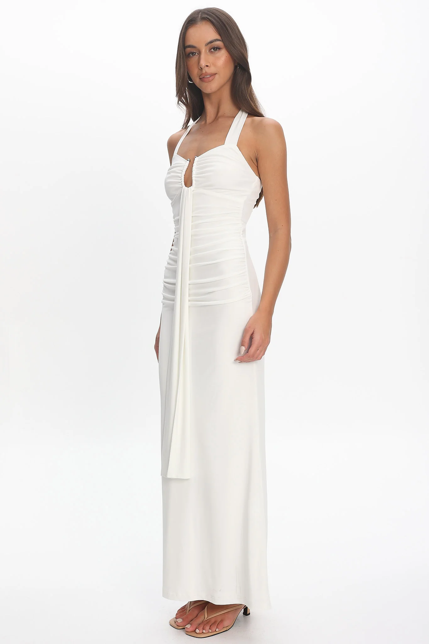 Opera Drape Bust Maxi Dress White - luluinthesky