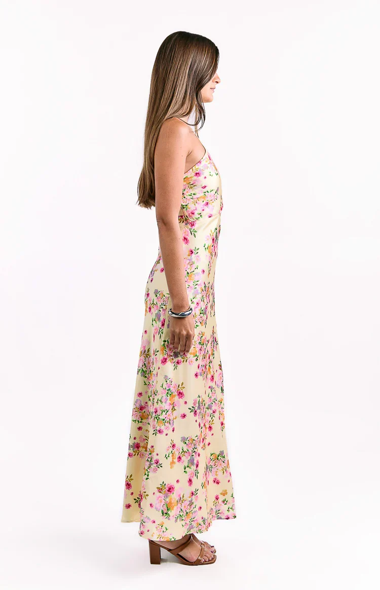 Mellick Yellow Bloom Satin Maxi Dress