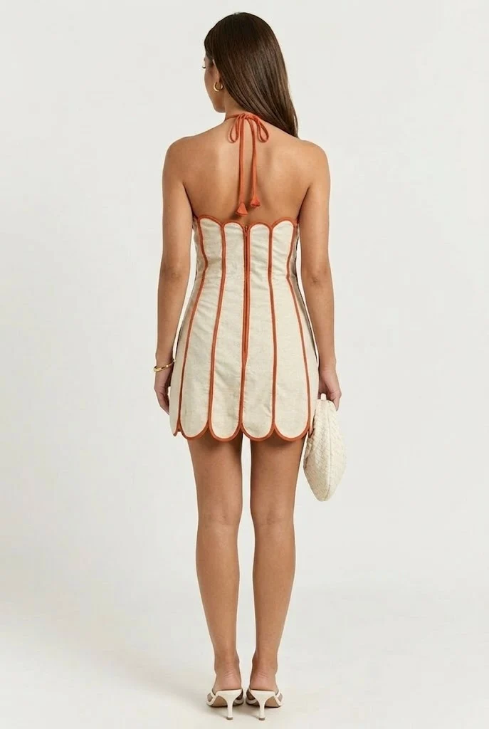 Lenny Scalloped Linen Halter Mini Dress