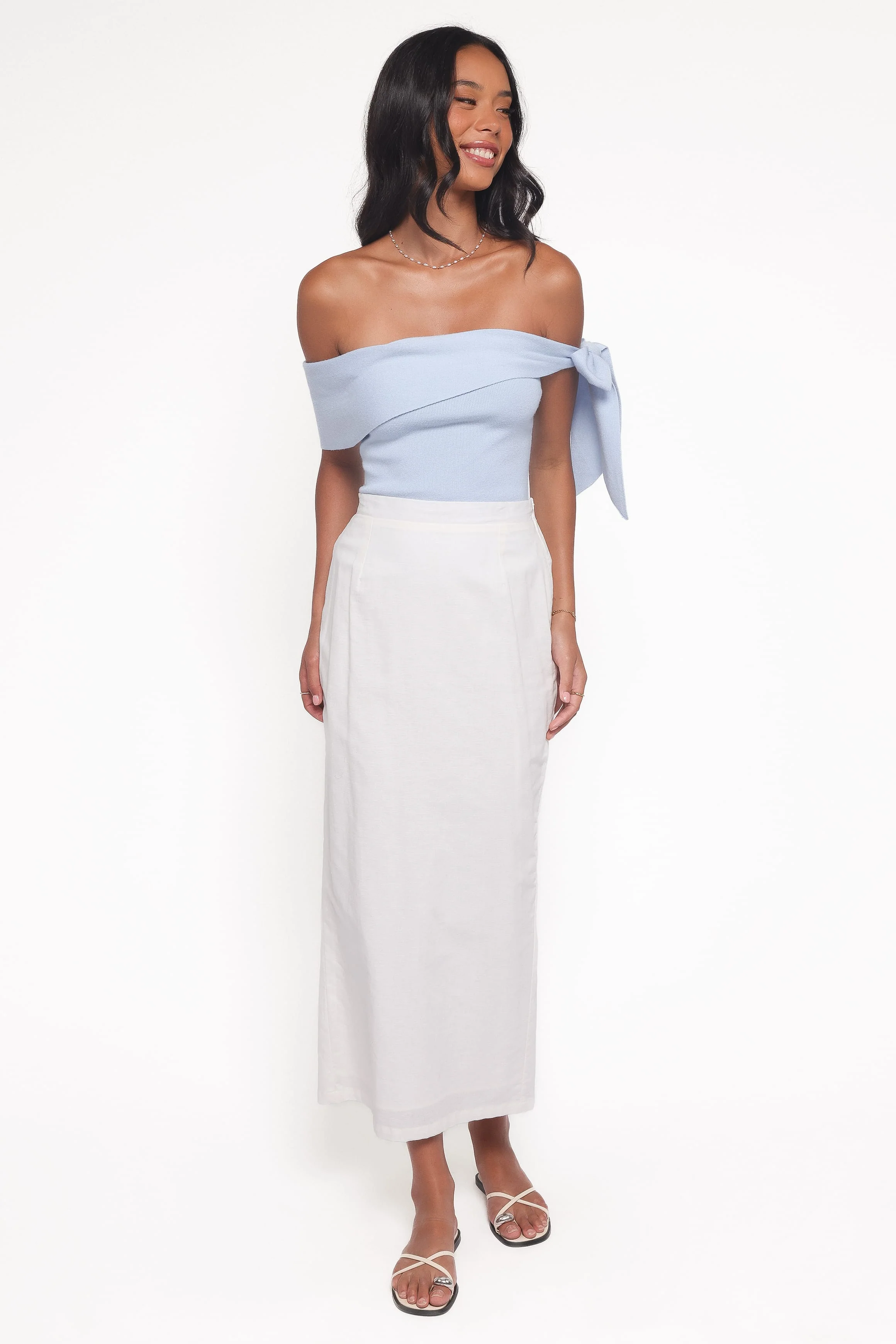 Charama Off Shoulder Knit Top - Blue