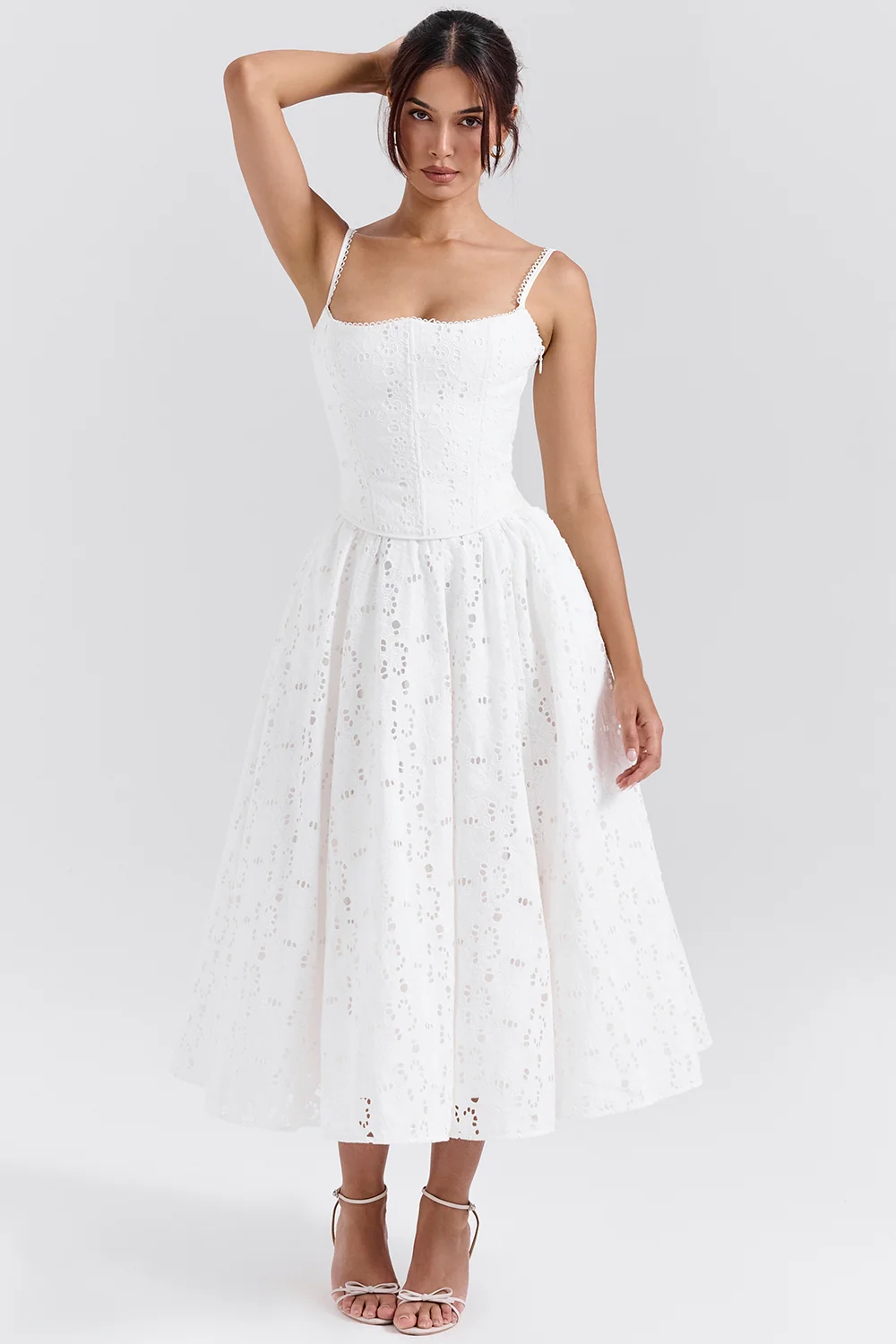White Broderie Anglais Midi Skirt - luluinthesky