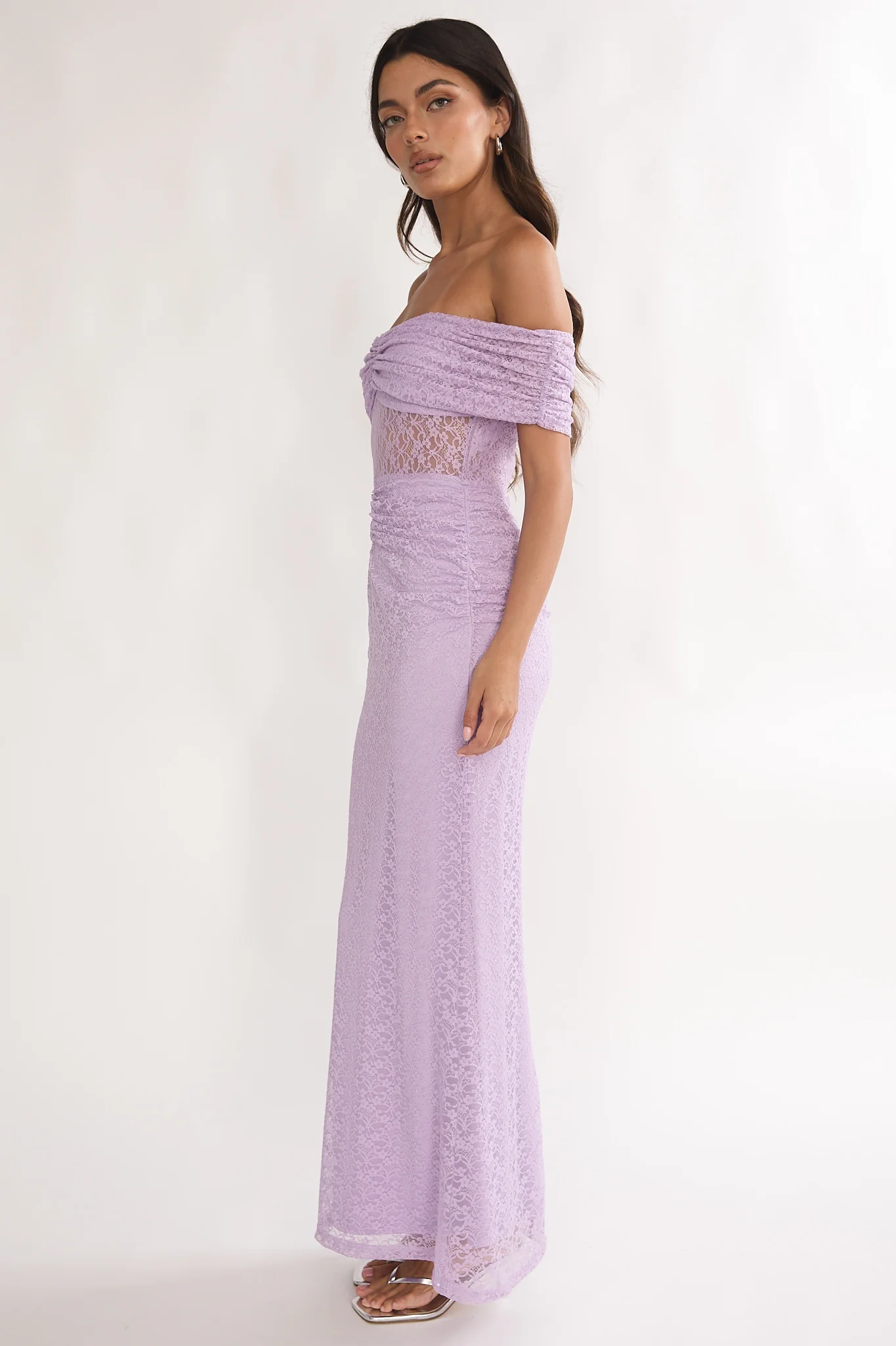 Silver Moon Off-Shoulder Maxi Dress Lilac