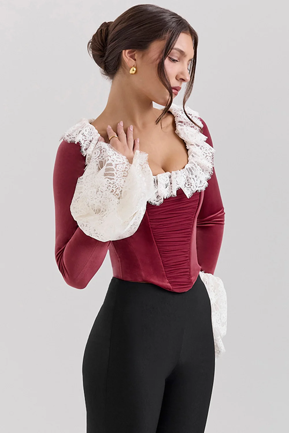 Cabernet Velvet Lace Trimmed Corset Top