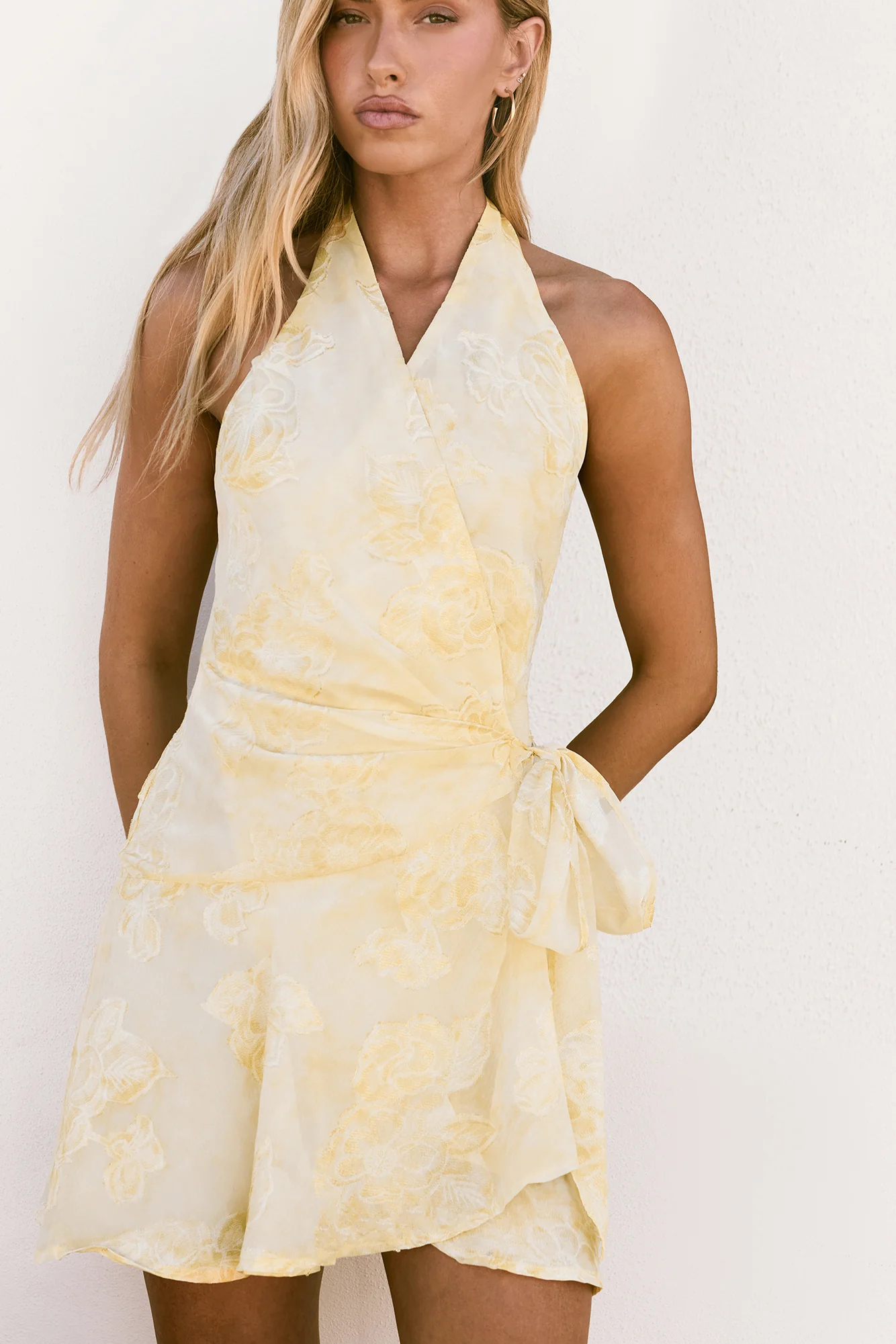 Coasting Along Halter Mini Dress Yellow - luluinthesky
