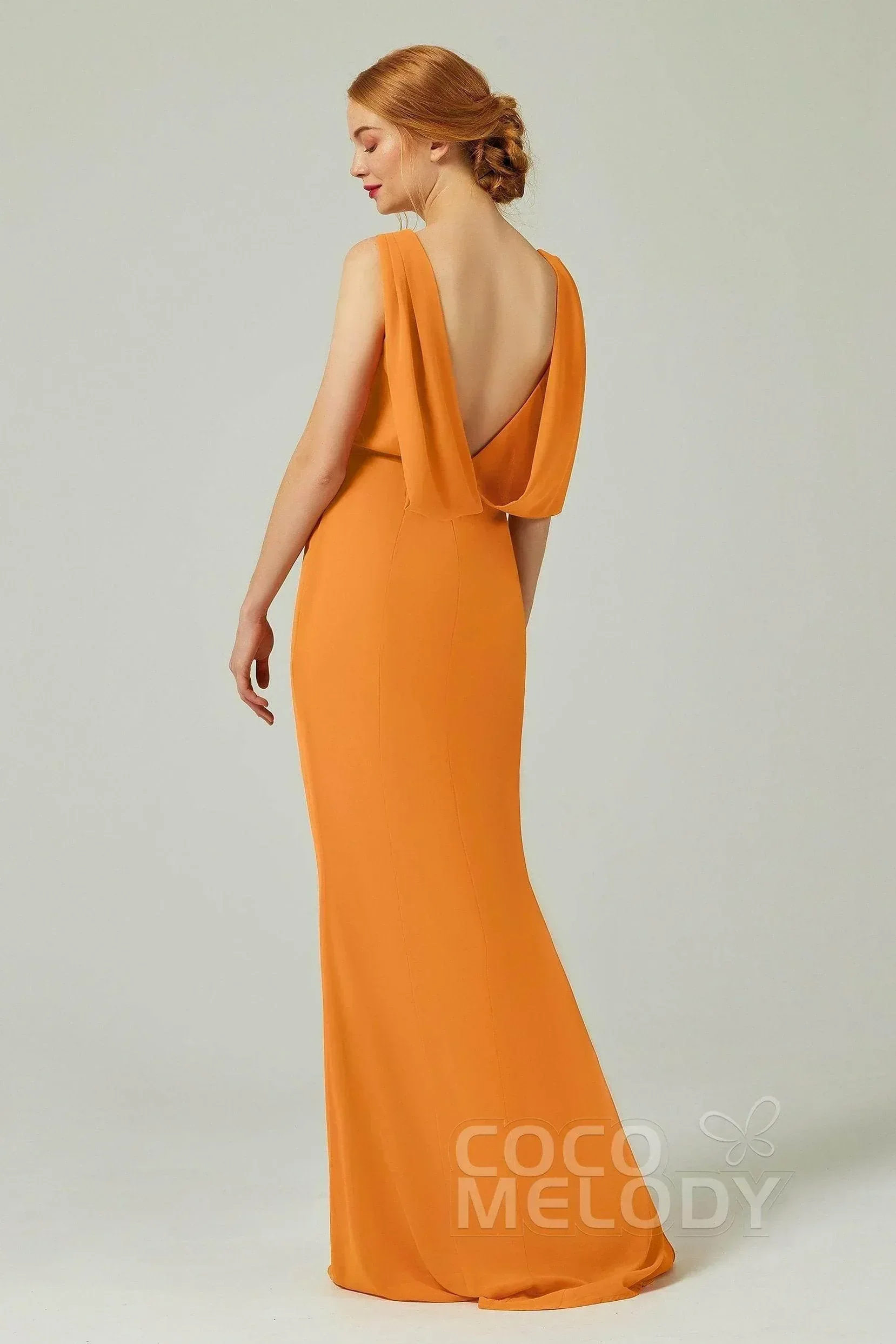 Sheath-Column Sweep-Brush Chiffon Bridesmaid Dress Formal Dresses CB0310PS