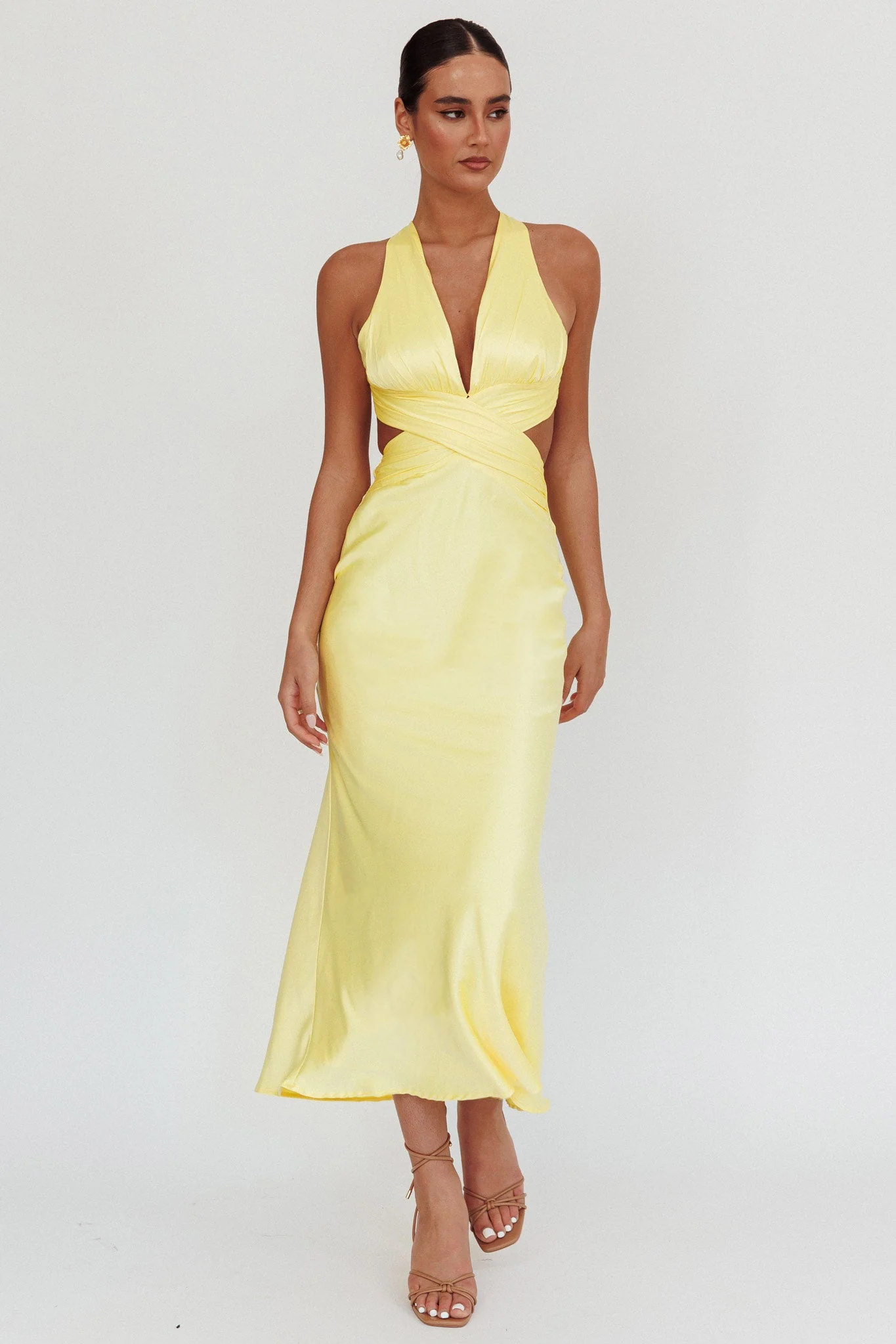 On And On Crossover Cut-Out Maxi Dress Lemon