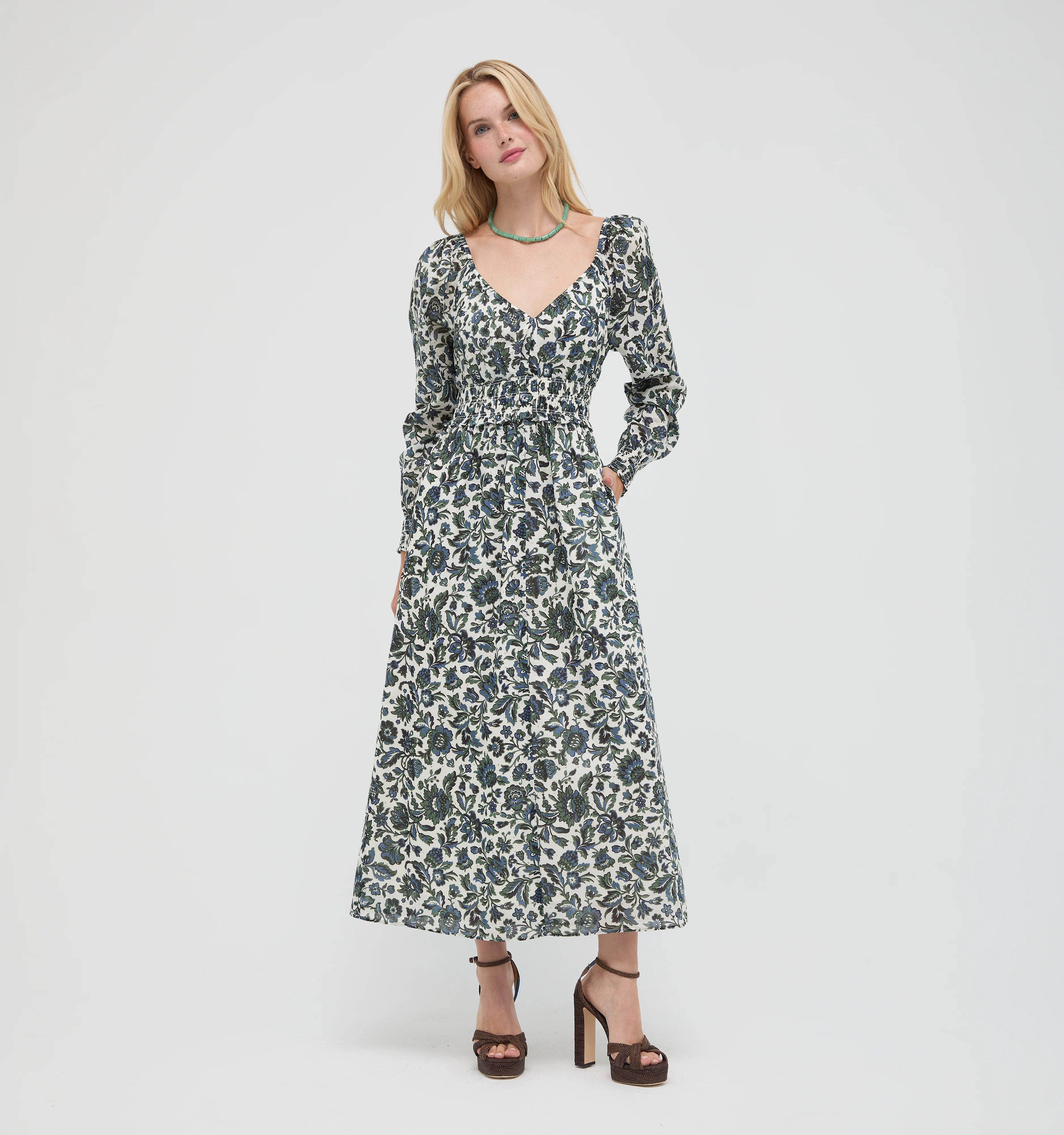The Eugenia Nap Dress -  Jacobean Bloom Blue/Green