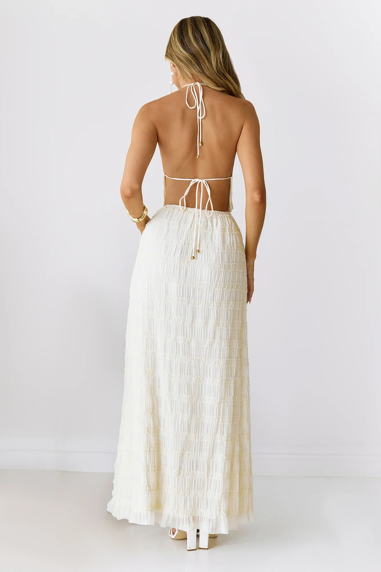 Sultry Samba Halter Maxi Dress Cream - luluinthesky