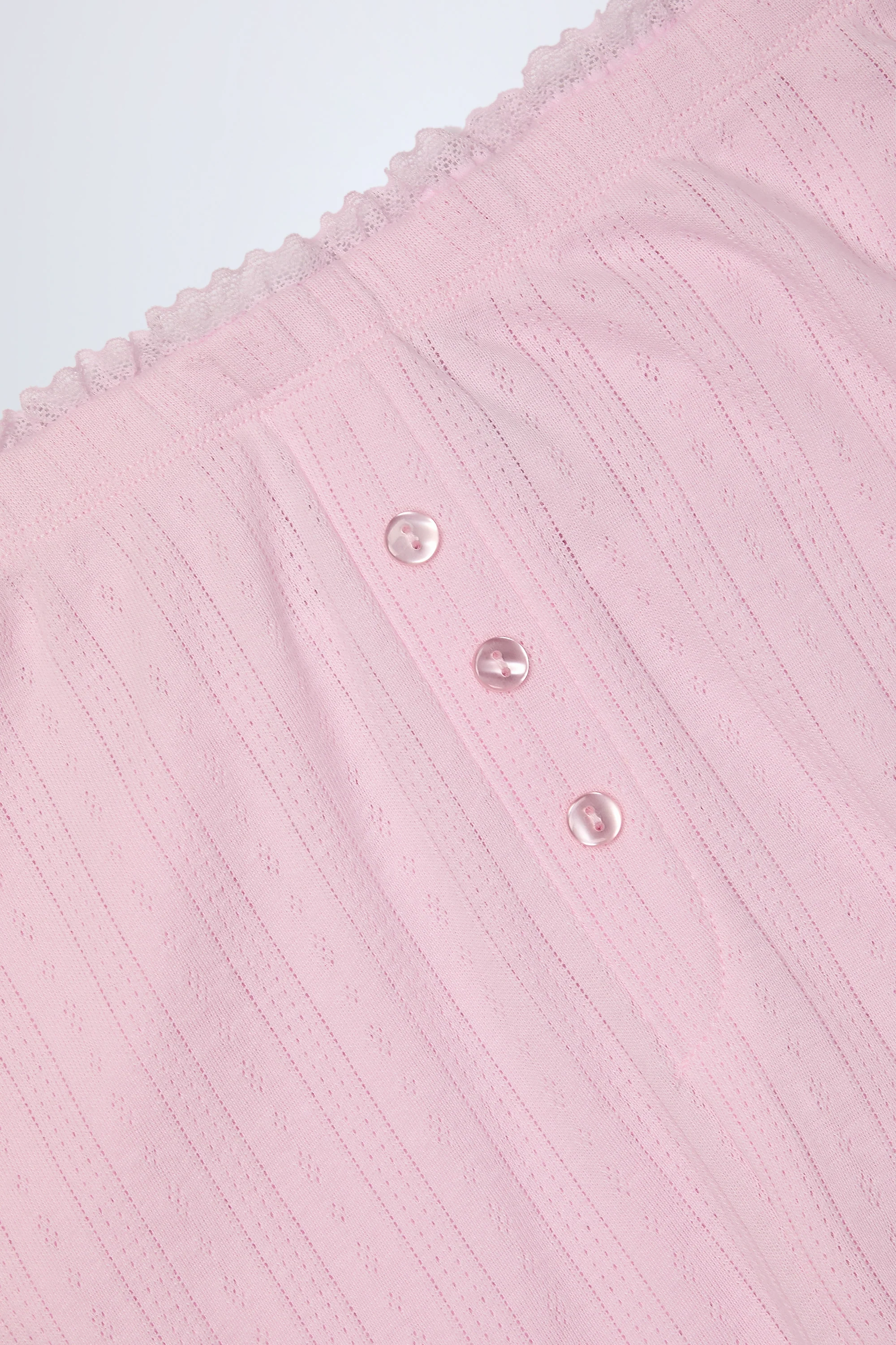 Pointelle Mid-Rise Straight-Leg Trousers in Baby Pink