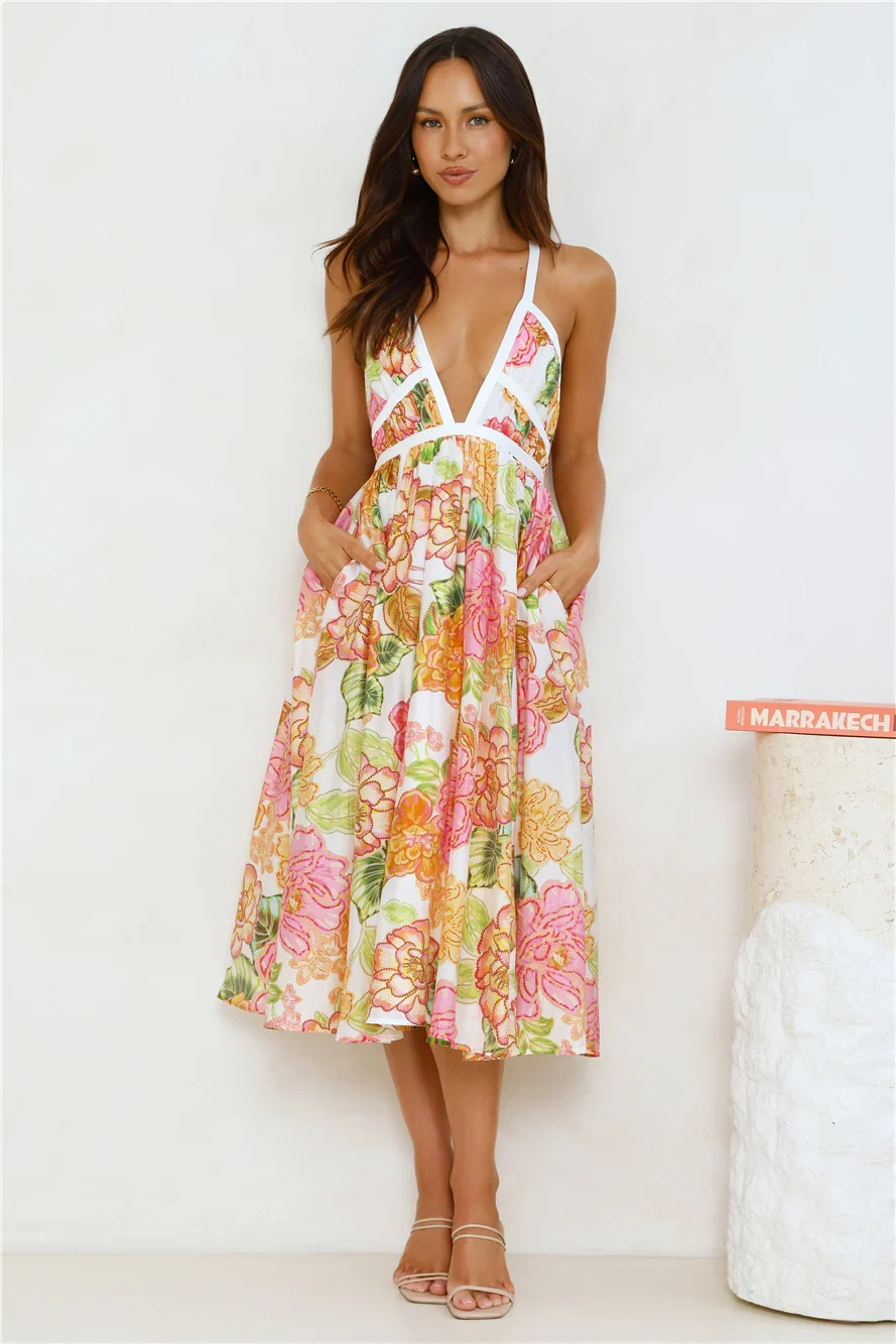 Blooming In The City Midi Dress Orange