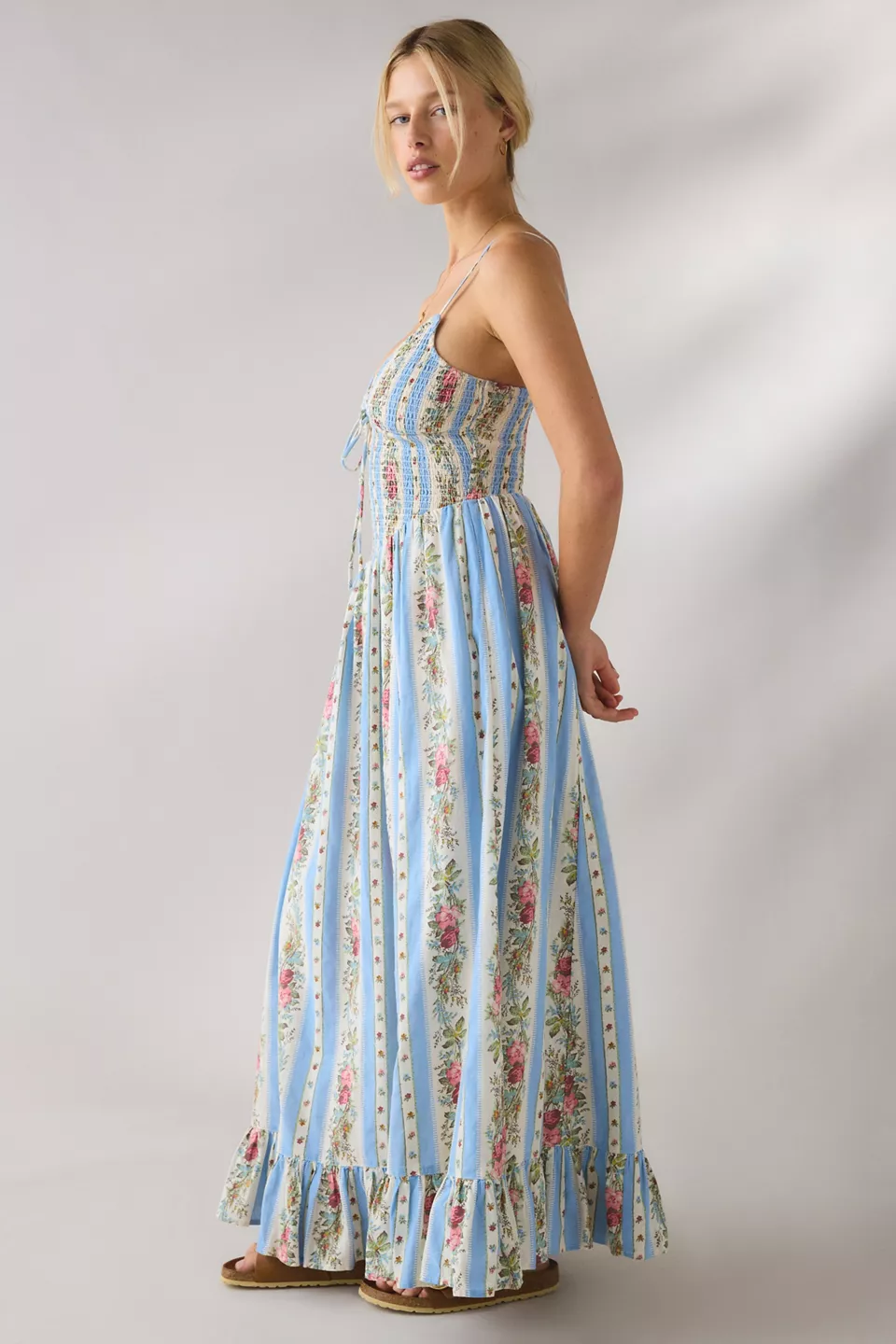 Kimchi Blue Keepsake Tie-Front Smocked Cotton Maxi Dress