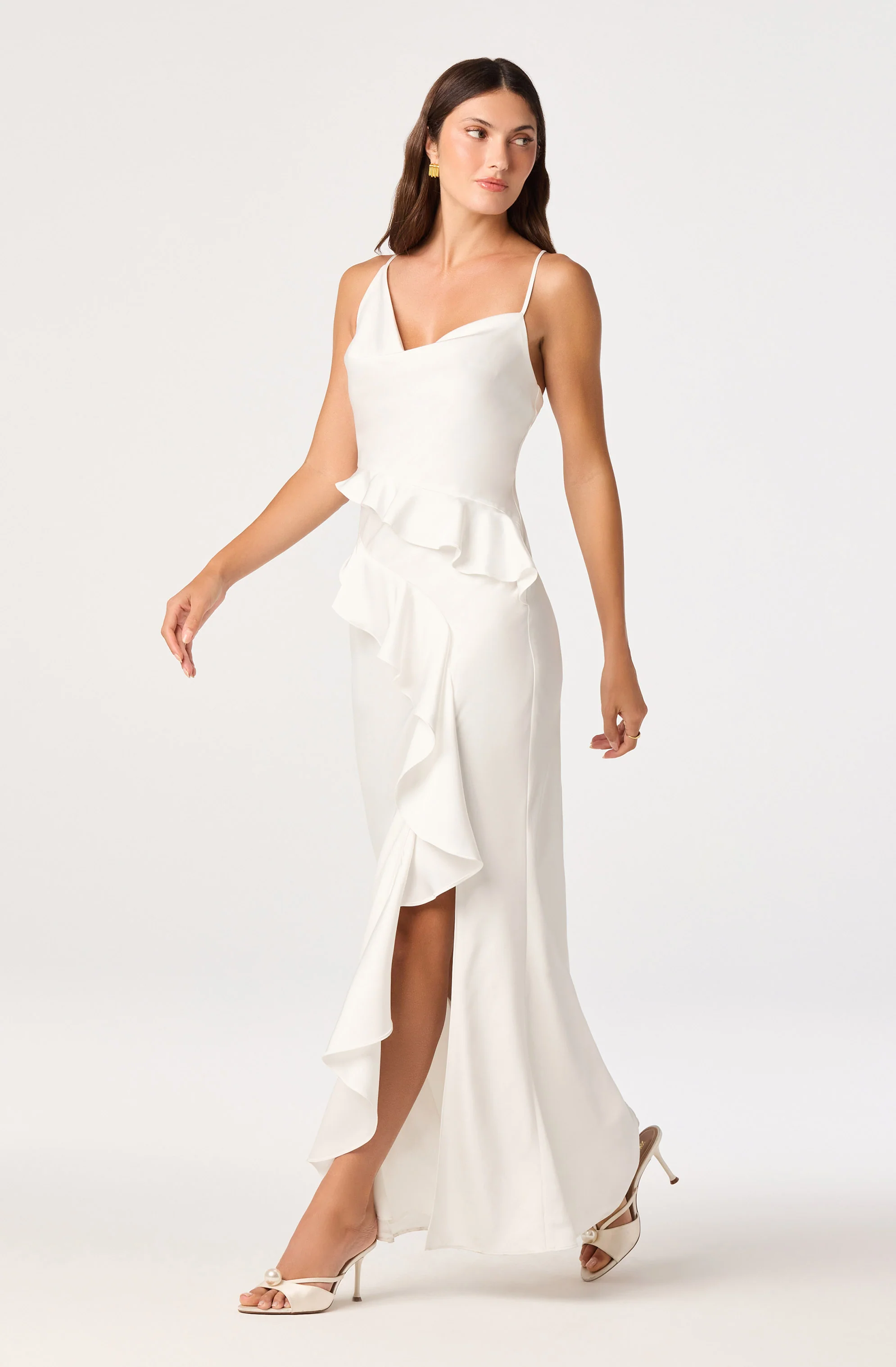 Adelina Satin Ruffle Maxi Dress - luluinthesky