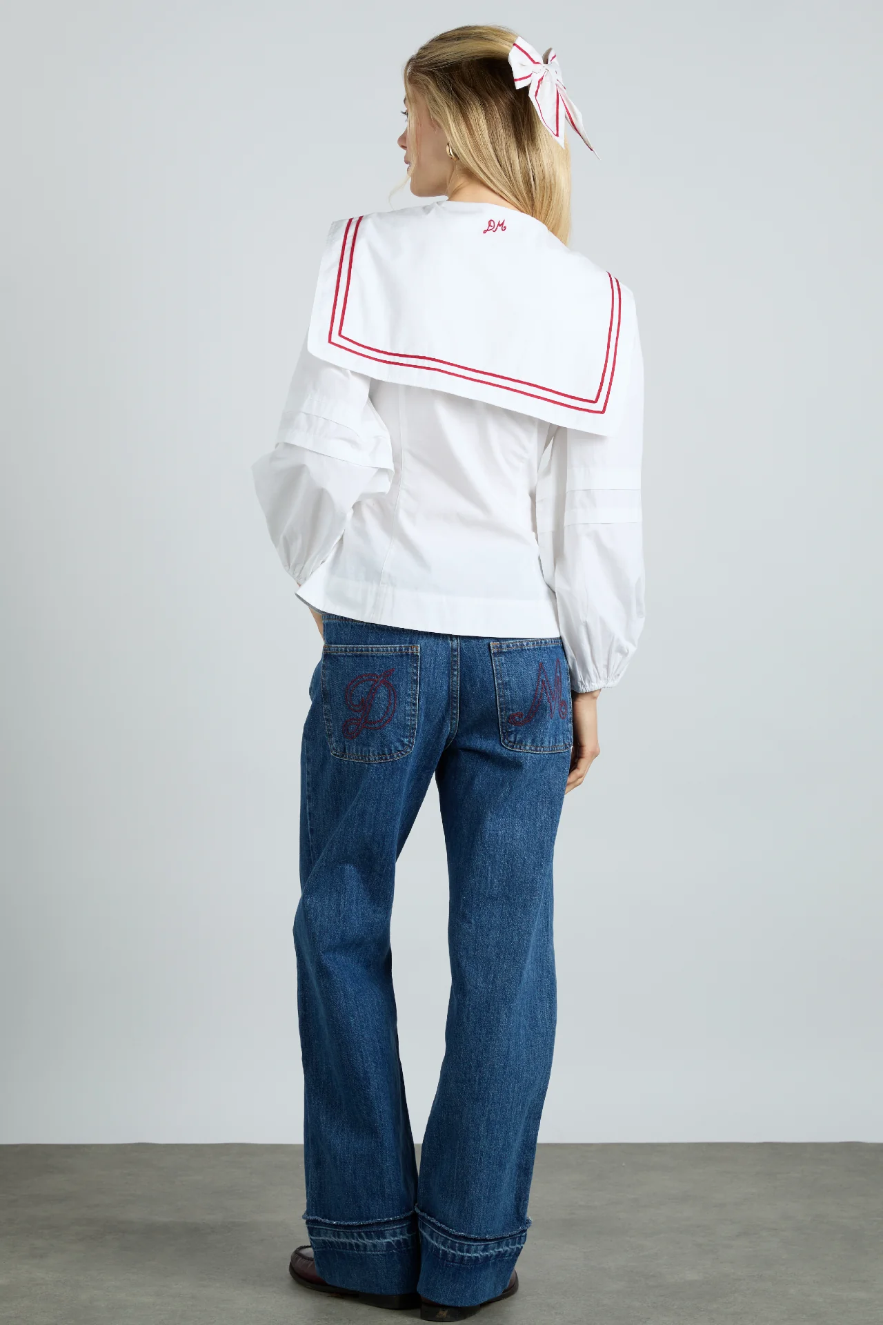 elise blouse - white with red piping - luluinthesky
