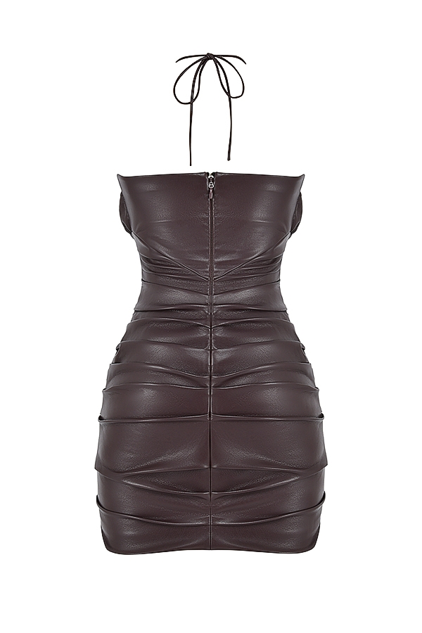 Bitter Chocolate Vegan Leather Mini Dress