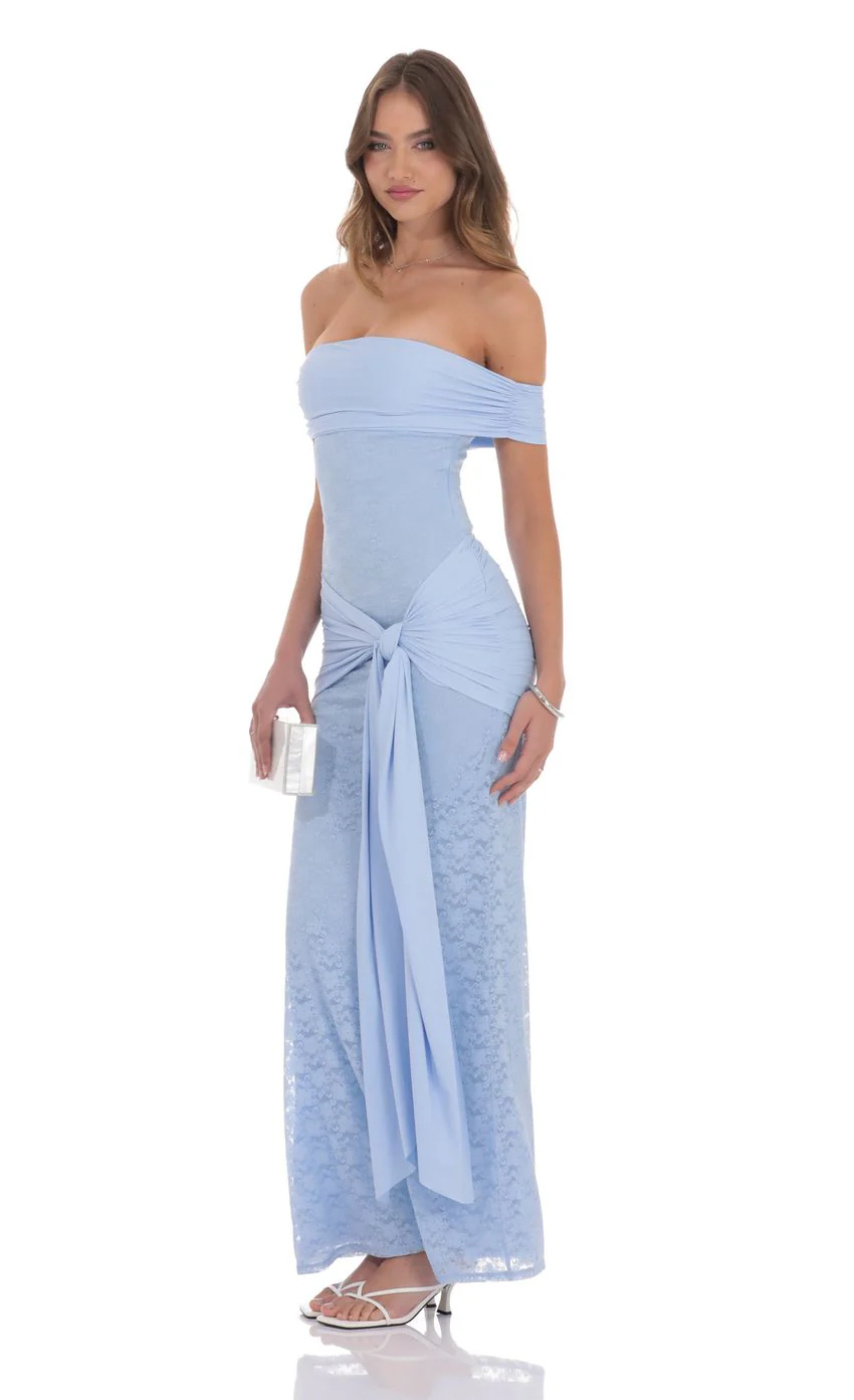 Lace Tassel Wrap Maxi Dress in Sky Blue - luluinthesky