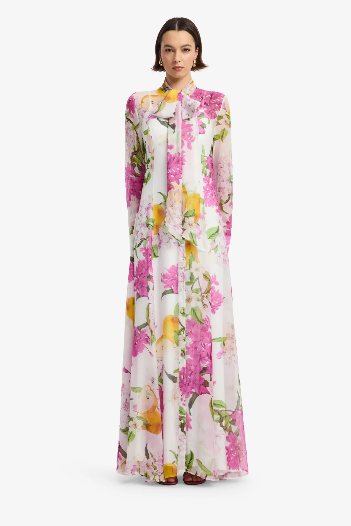 Lilith Tie Neck Maxi Dress - Floral Pear Print