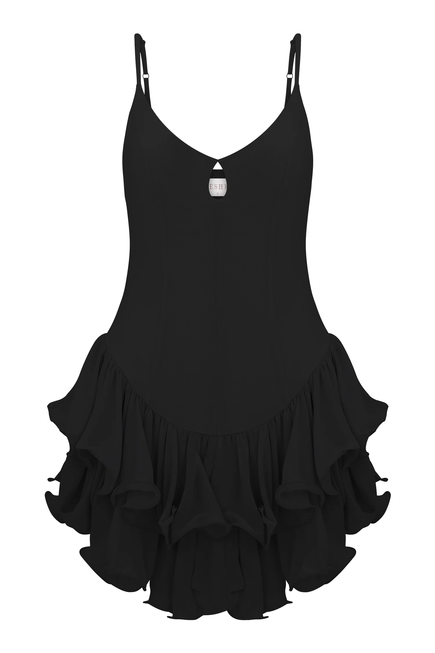 Calantha Ruffle Mesh Mini Dress - Black