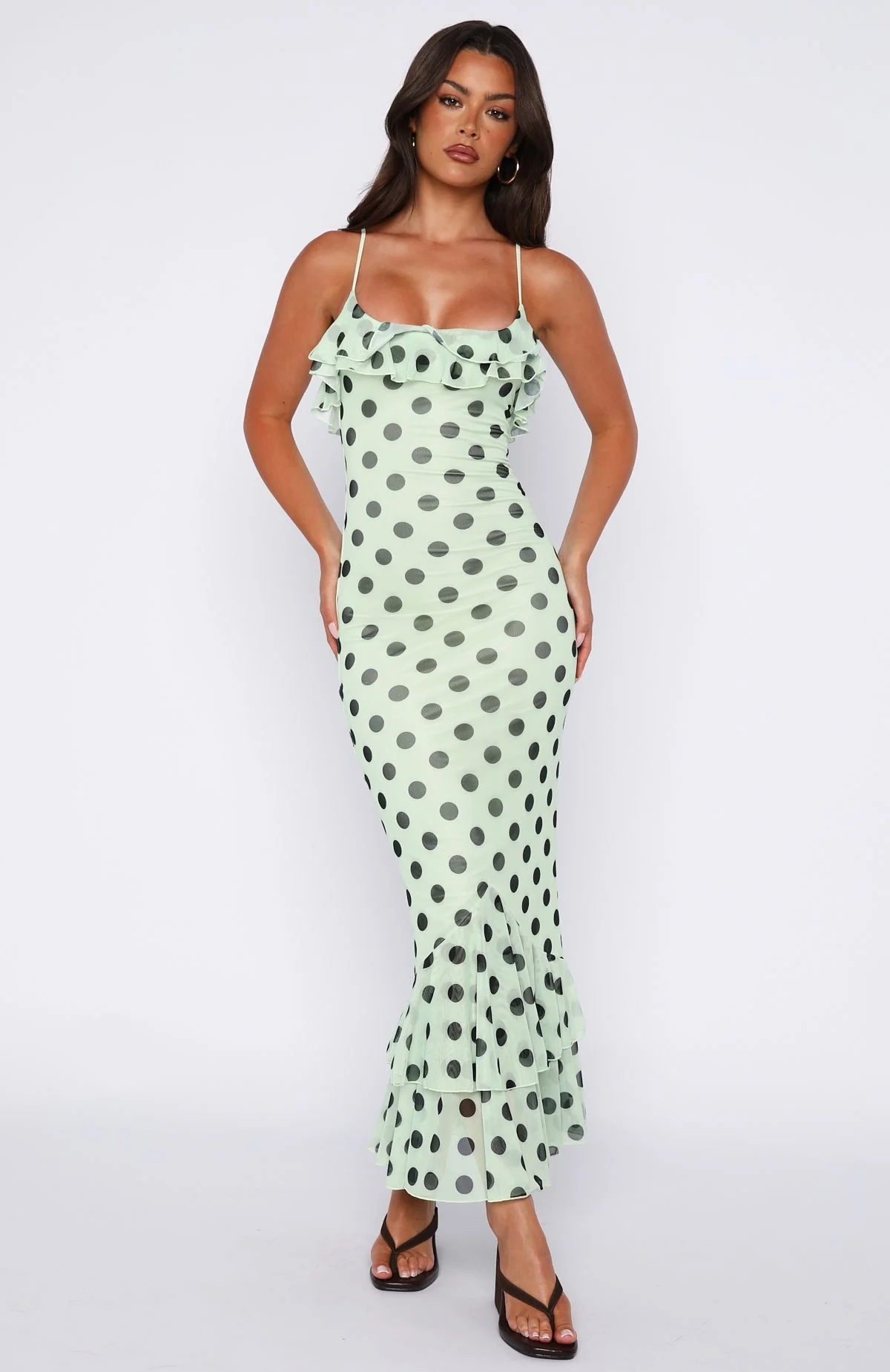 Amped Up Midi Dress Melon/Black Polka Dot