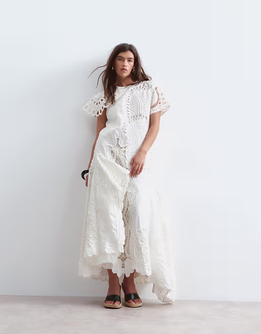 ARRANGE cutwork embroidered maxi dress in white