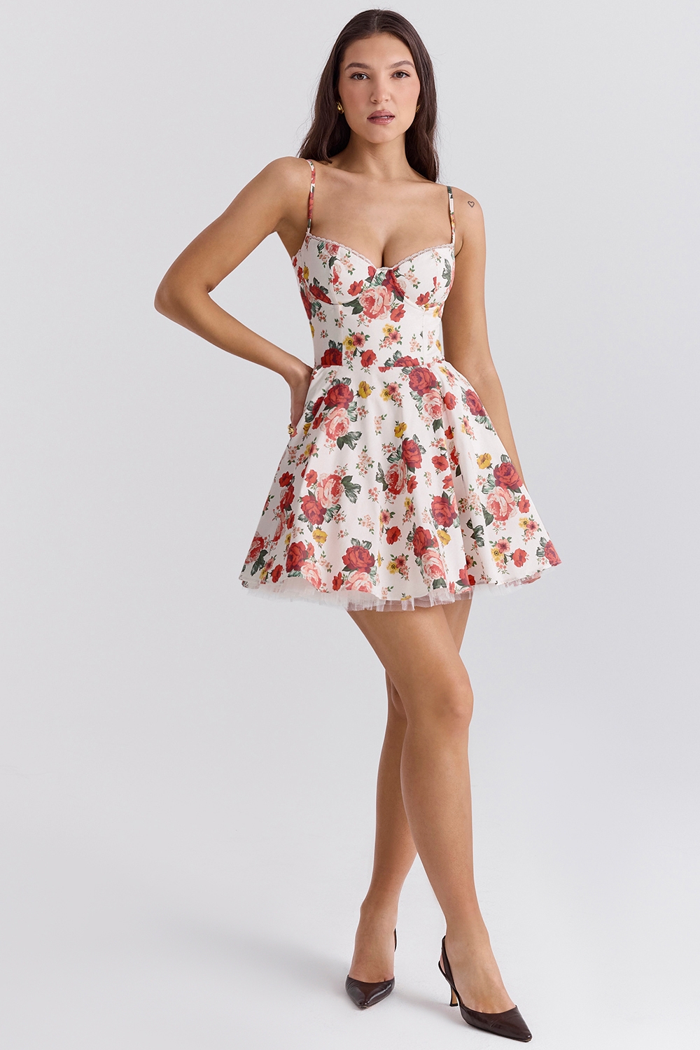 Italian Rose Print Tulle Mini Dress