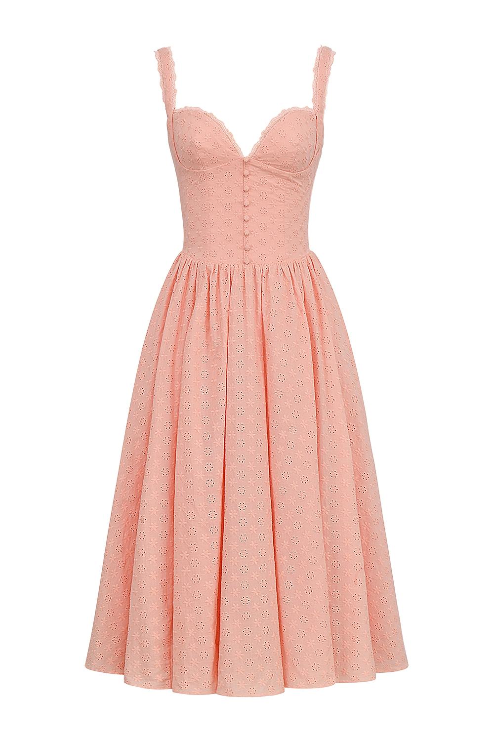 Peach Broderie Anglais Midi Sundress