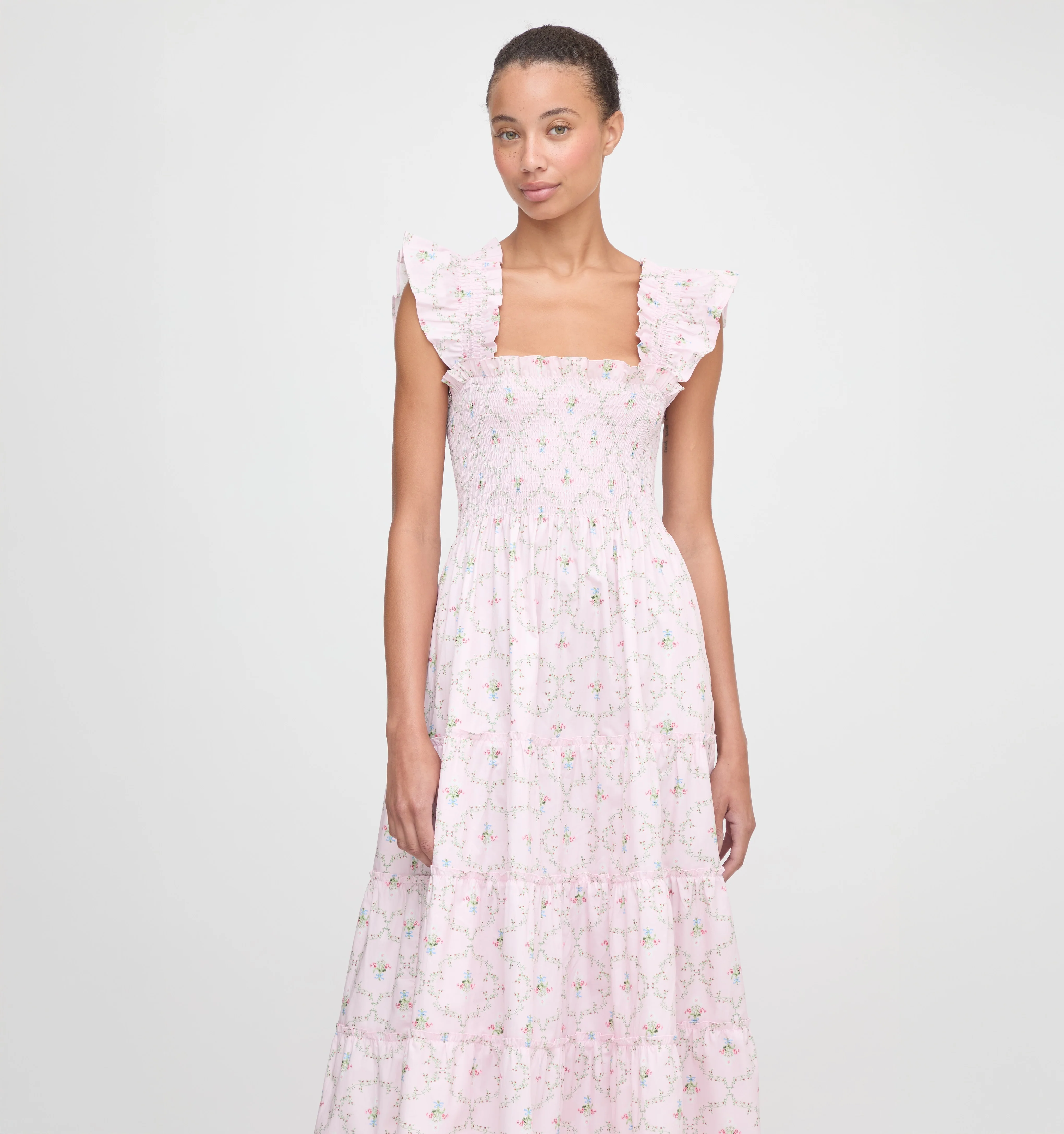 The Ellie Nap Dress - Light Pink Trellis
