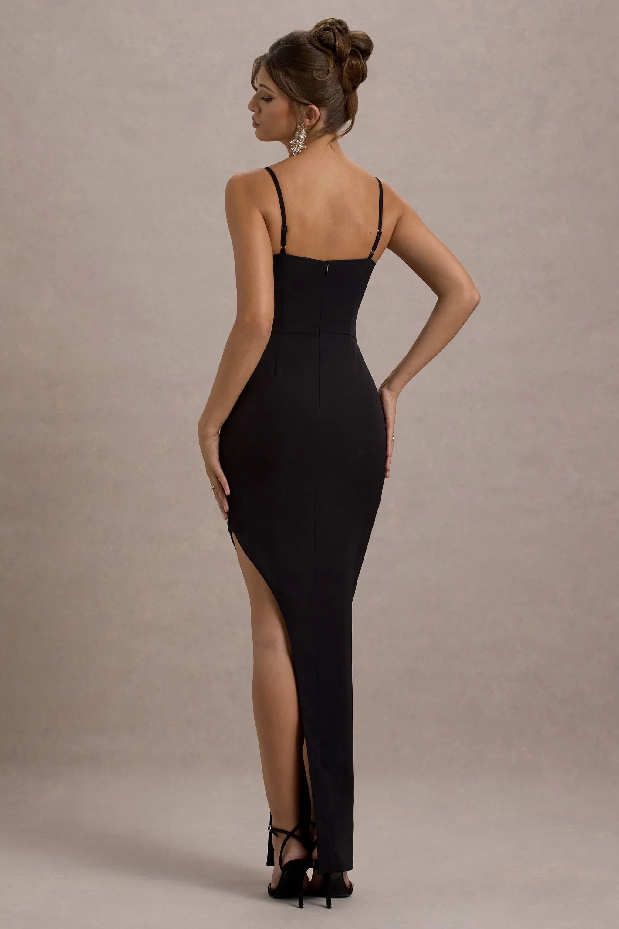 Ignacia | Black Asymmetric Maxi Dress With Embellished Sequin Detail
