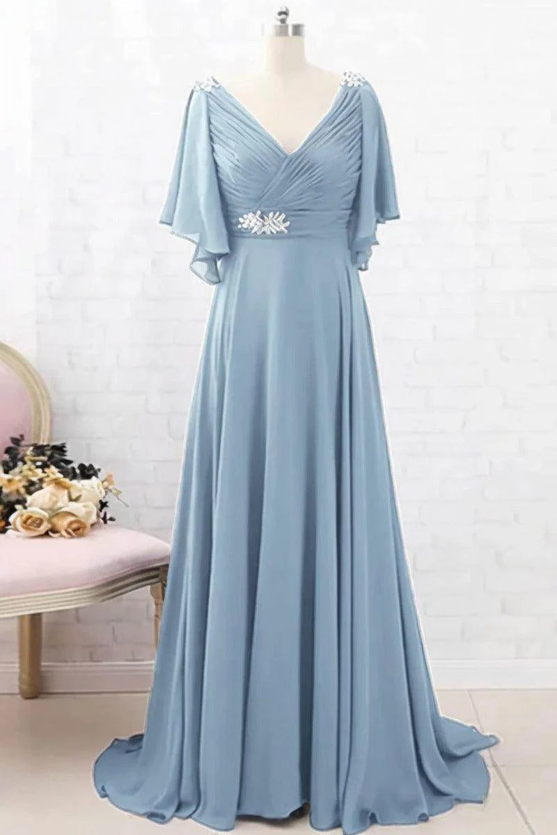 A-Line Sweep-Brush Train Chiffon Mother Dress CM0082
