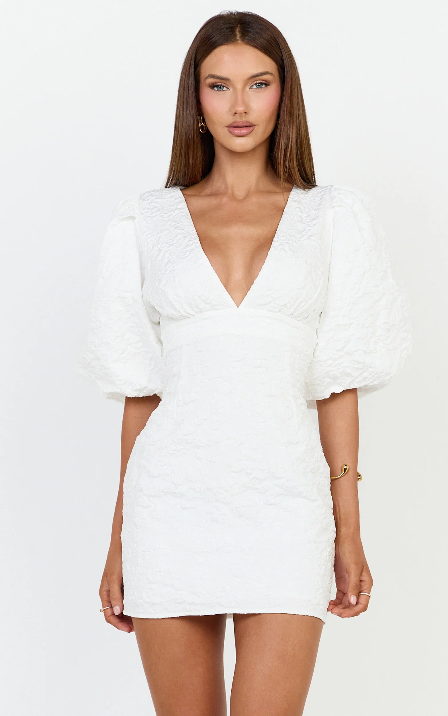 Miley Mini Dress - V Neck Bodycon Dress in White