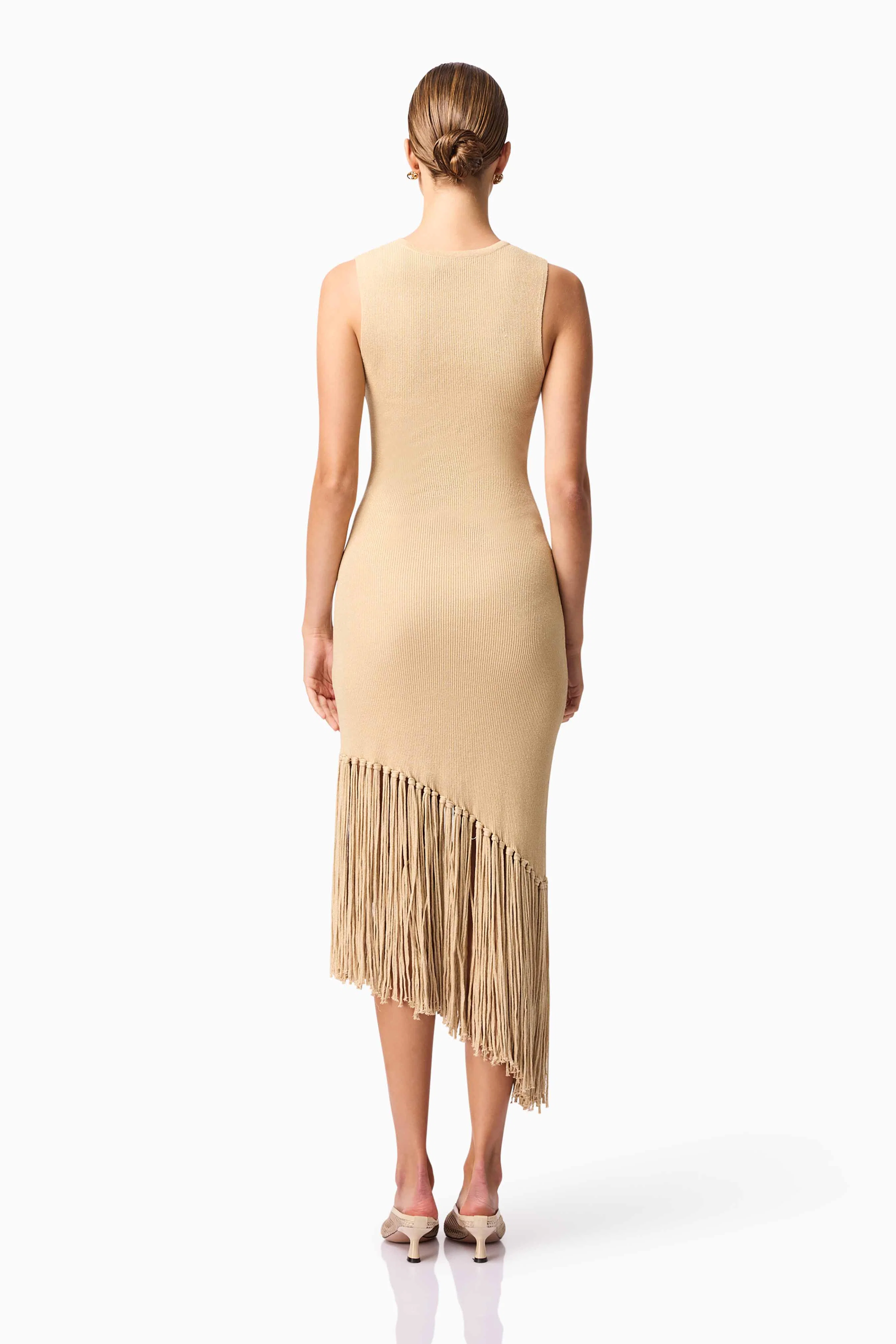 CURAAE Selah Asymmetrical Midi Dress in Beige