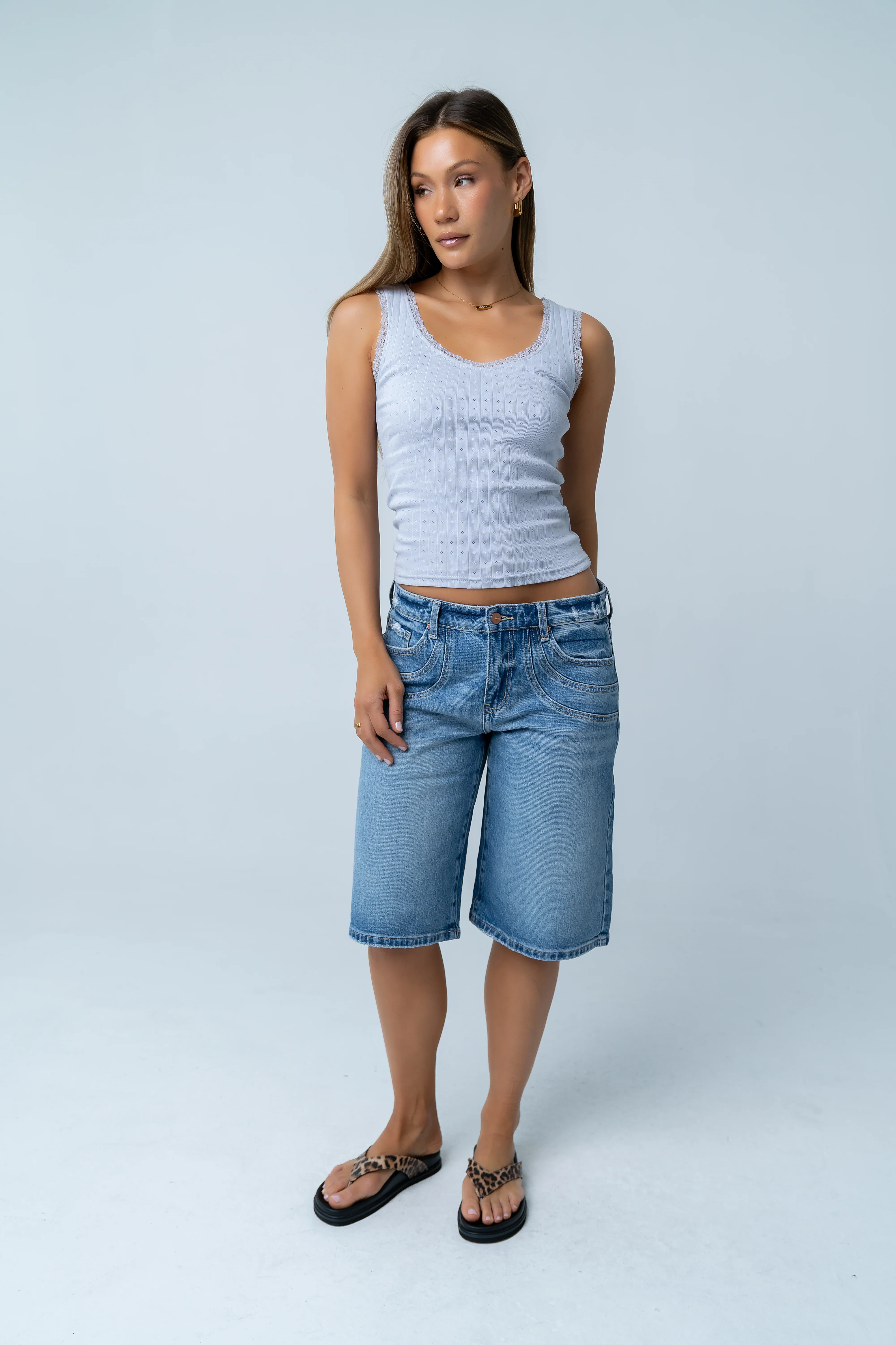 Mackie Lace Trim Tank in Blue