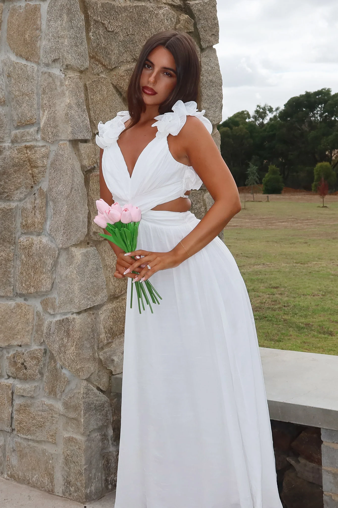 Madara Lace-Up Back Maxi Dress White