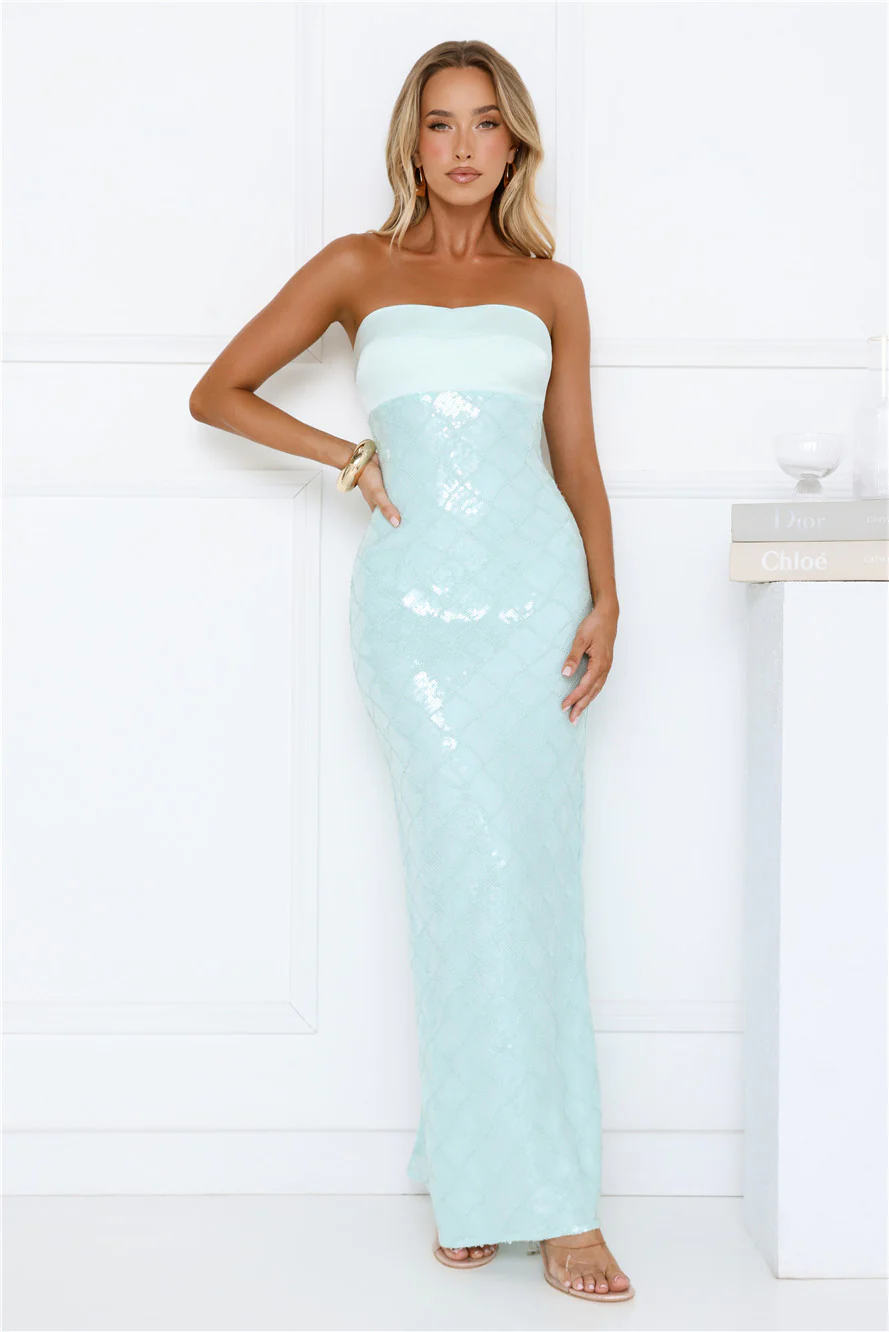 Saltwater Siren Strapless Sequin Maxi Dress Mint