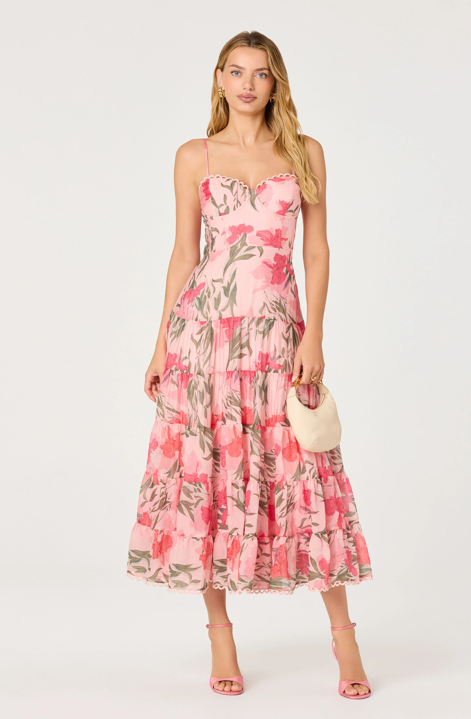 Lianna Floral Scalloped Trim Tiered Maxi Dress