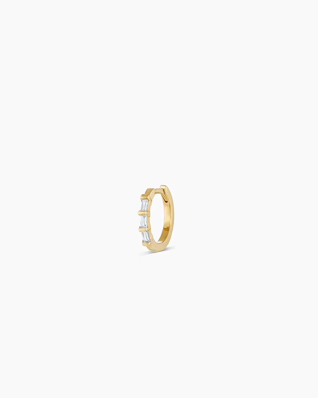 14K Gold Baguette White Sapphire Single Huggie