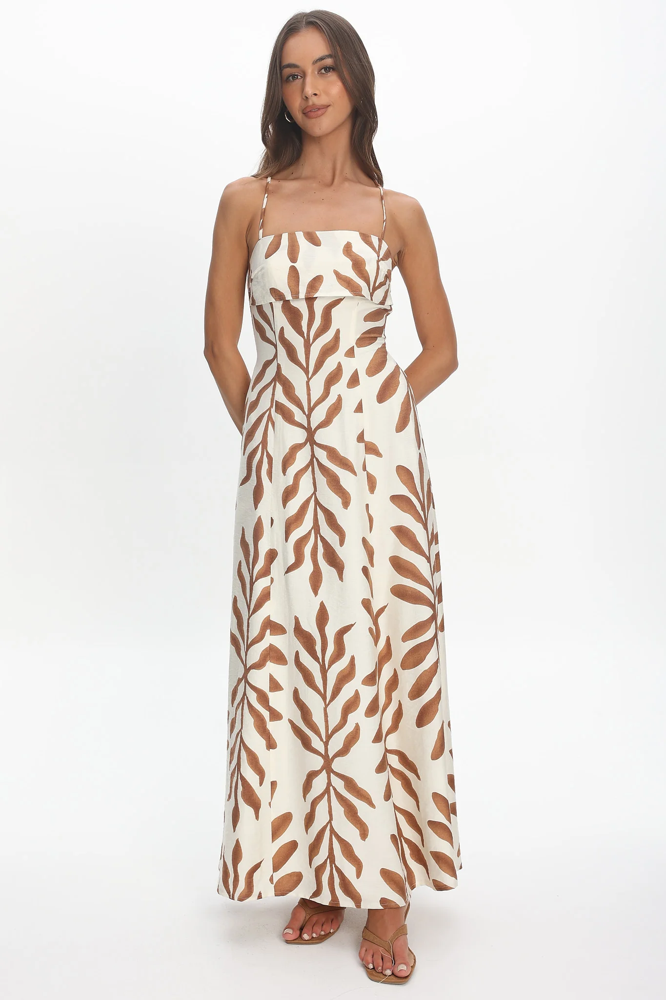 Mariana Strappy Back Maxi Dress Print Cream